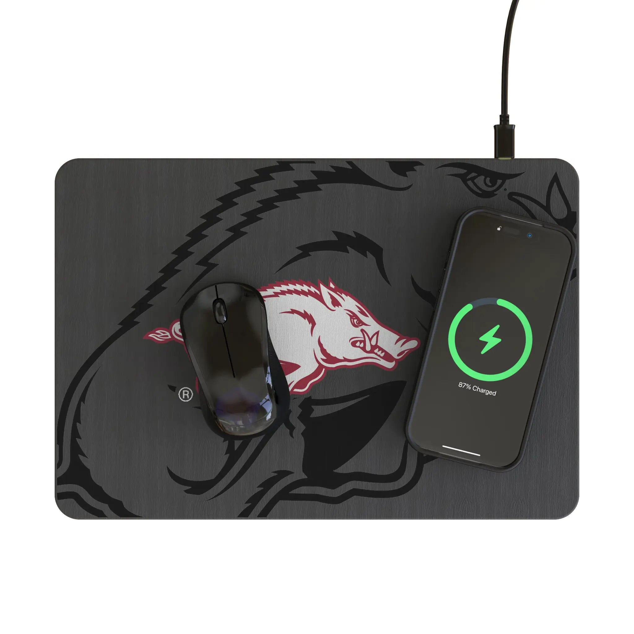 University of Arkansas Fayetteville Razorbacks Monocolor Tilt 15-Watt Wireless Charger and Mouse Pad - Lifestyle