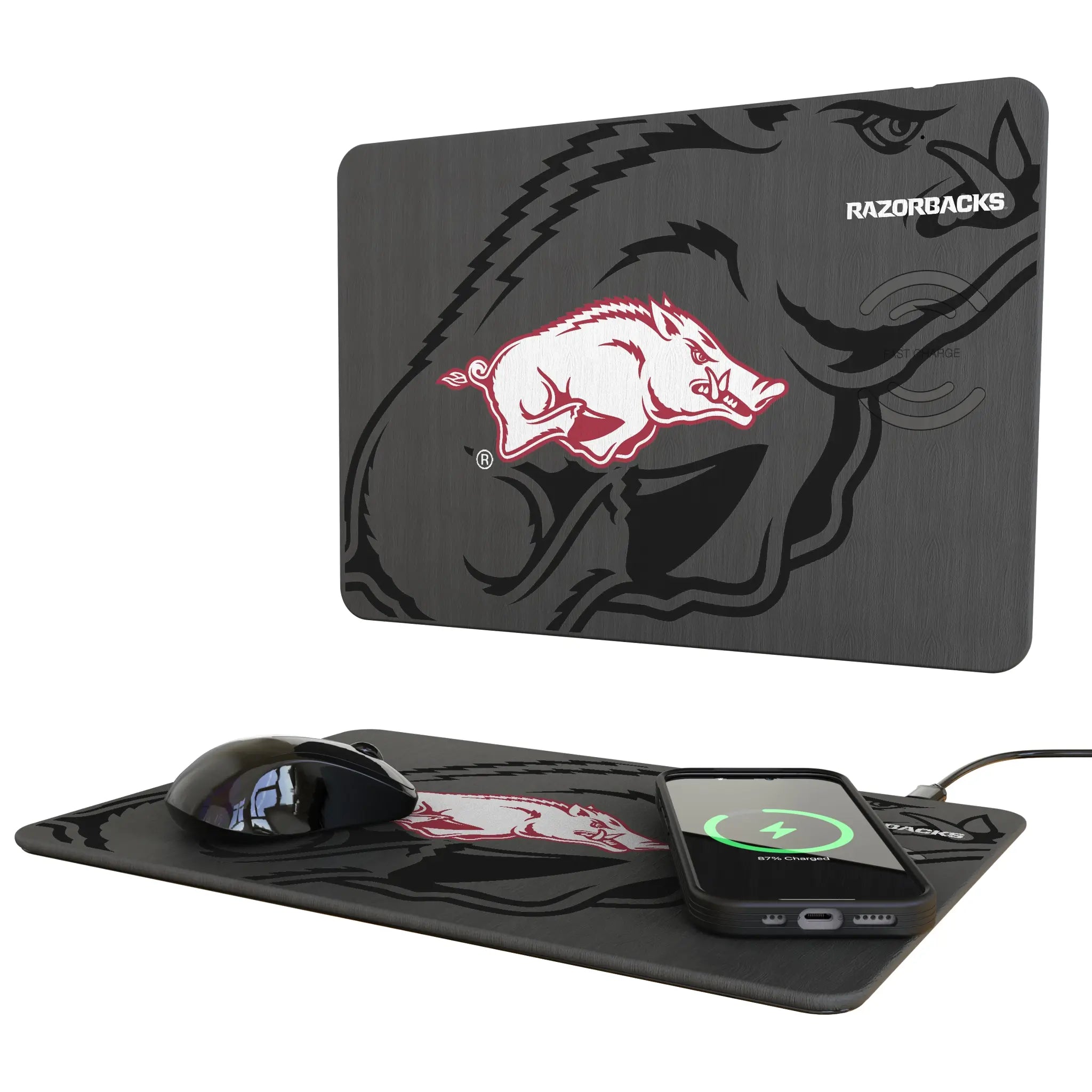 University of Arkansas Fayetteville Razorbacks Monocolor Tilt 15-Watt Wireless Charger and Mouse Pad