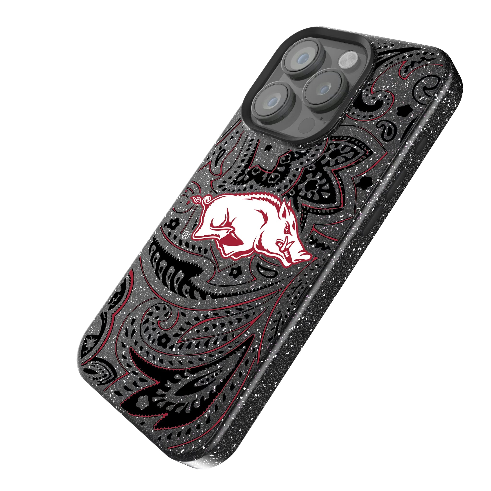 University of Arkansas Fayetteville Razorbacks Paisley iPhone Bling Phone Case for Apple iPhone - Isometric View