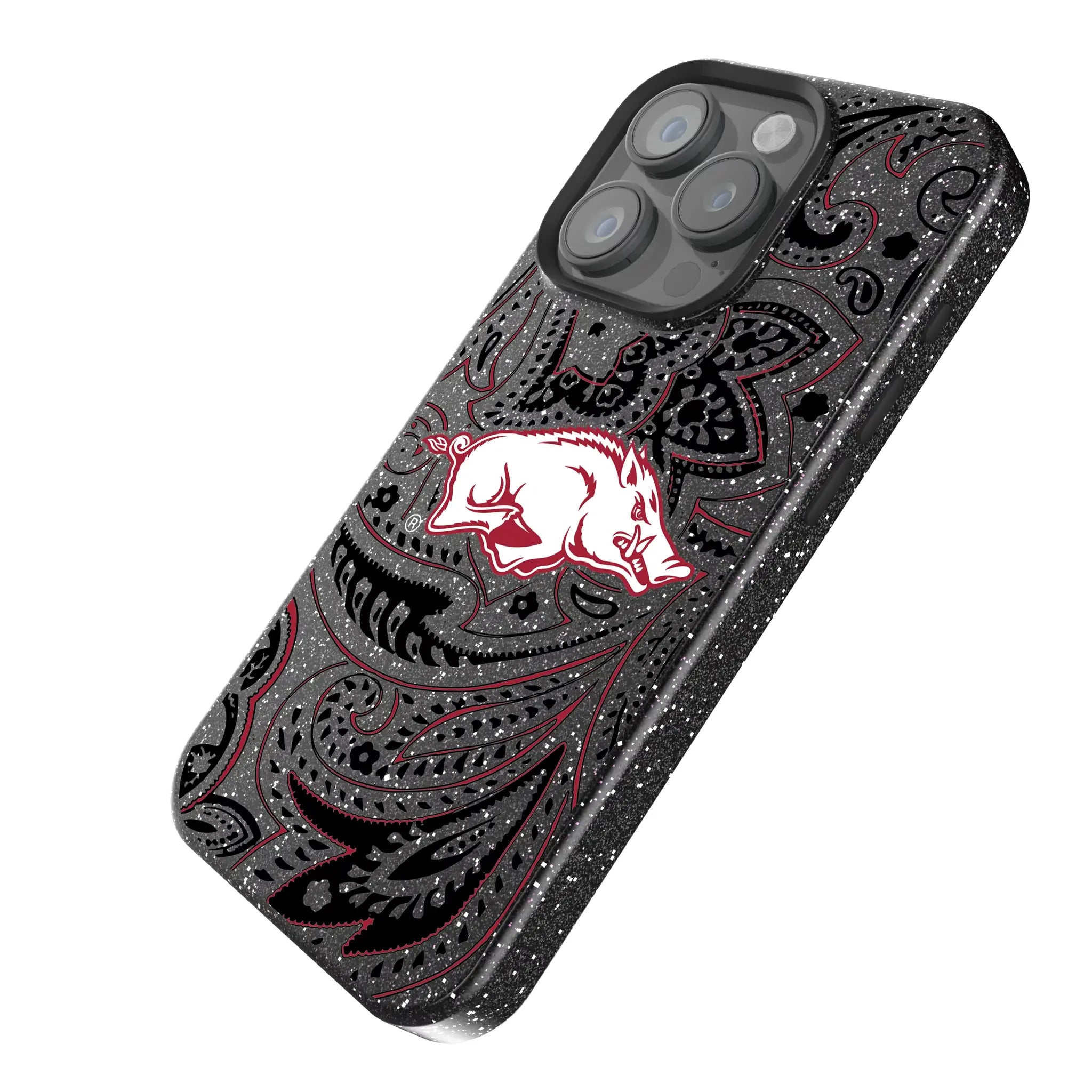 University of Arkansas Fayetteville Razorbacks Paisley iPhone Bling Phone Case for Apple iPhone - Isometric View