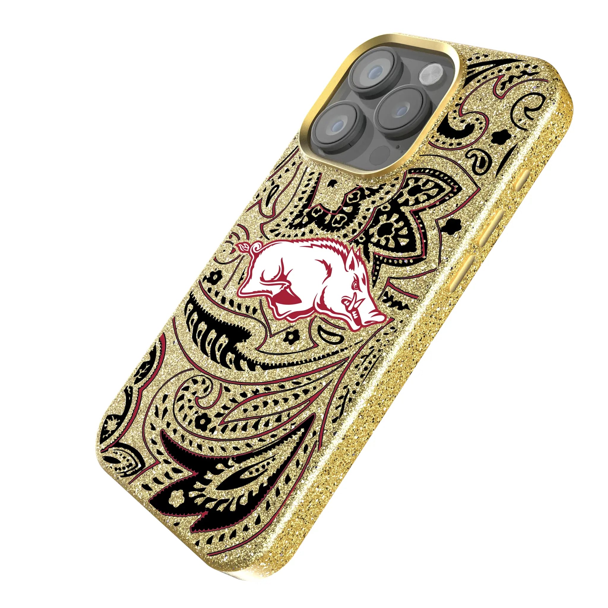 University of Arkansas Fayetteville Razorbacks Paisley iPhone Bling Phone Case for Apple iPhone - Isometric View
