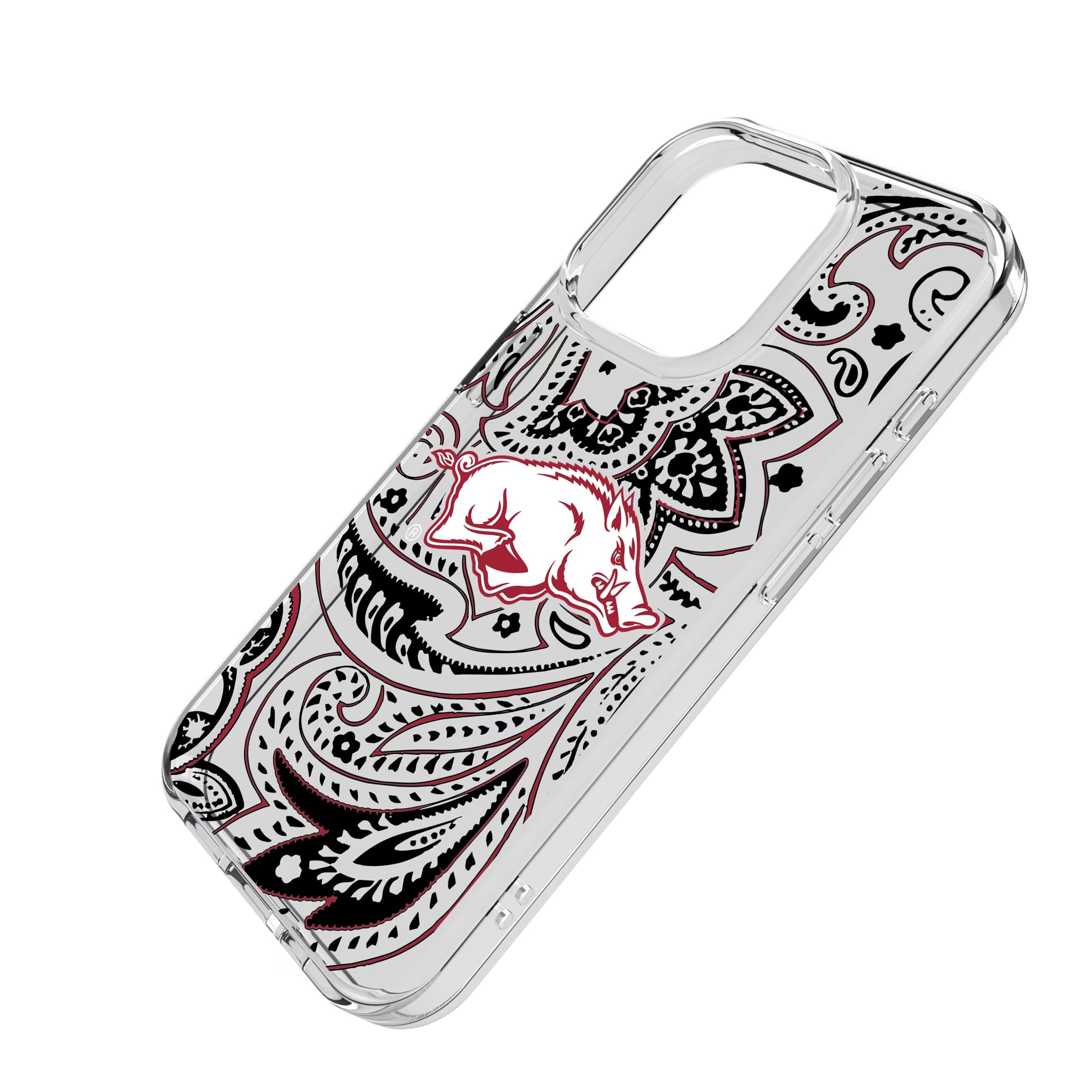 University of Arkansas Fayetteville Razorbacks Paisley iPhone Clear Phone Case for Apple iPhone - Isometric View