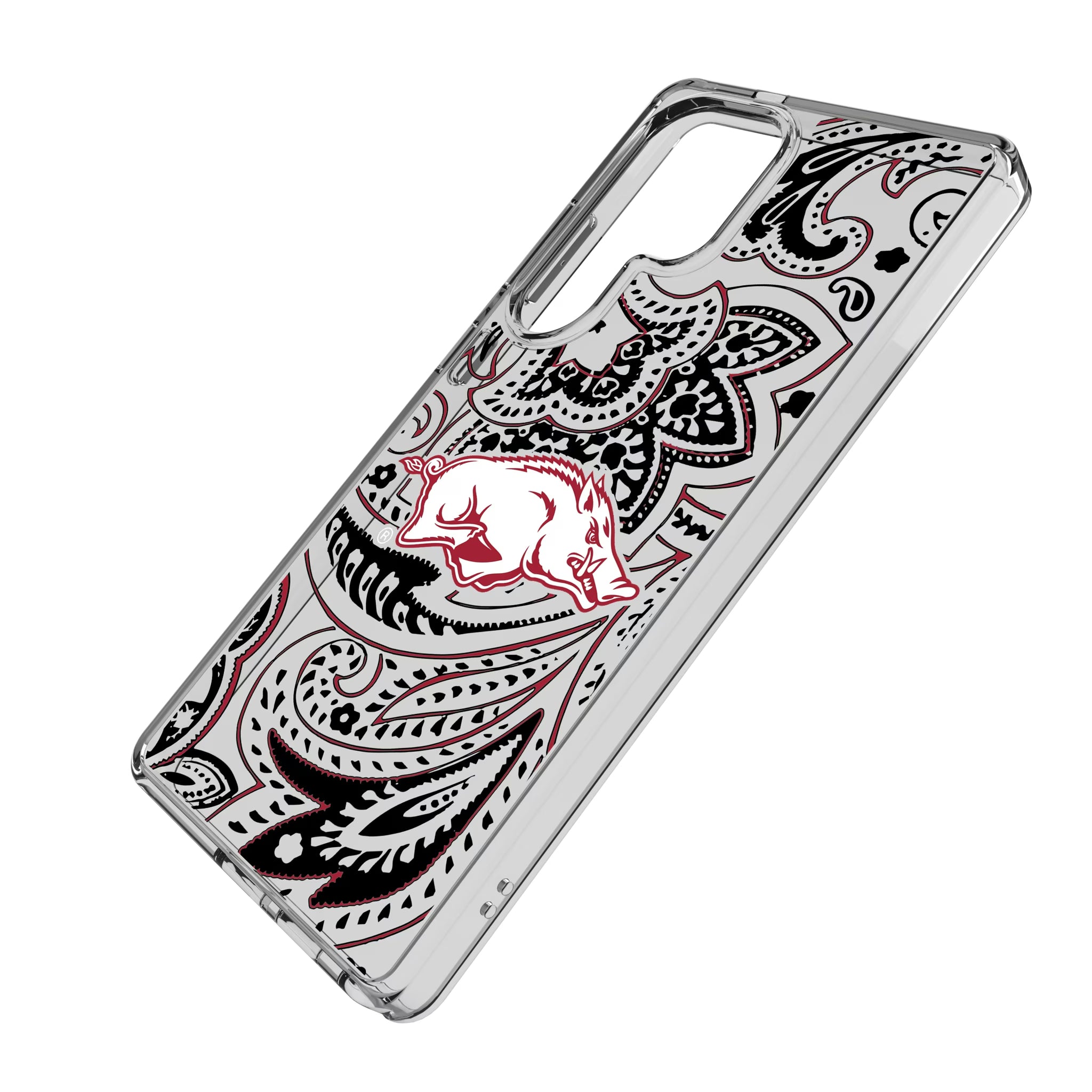 University of Arkansas Fayetteville Razorbacks Paisley Galaxy Clear Phone Case for Samsung Galaxy - Isometric View
