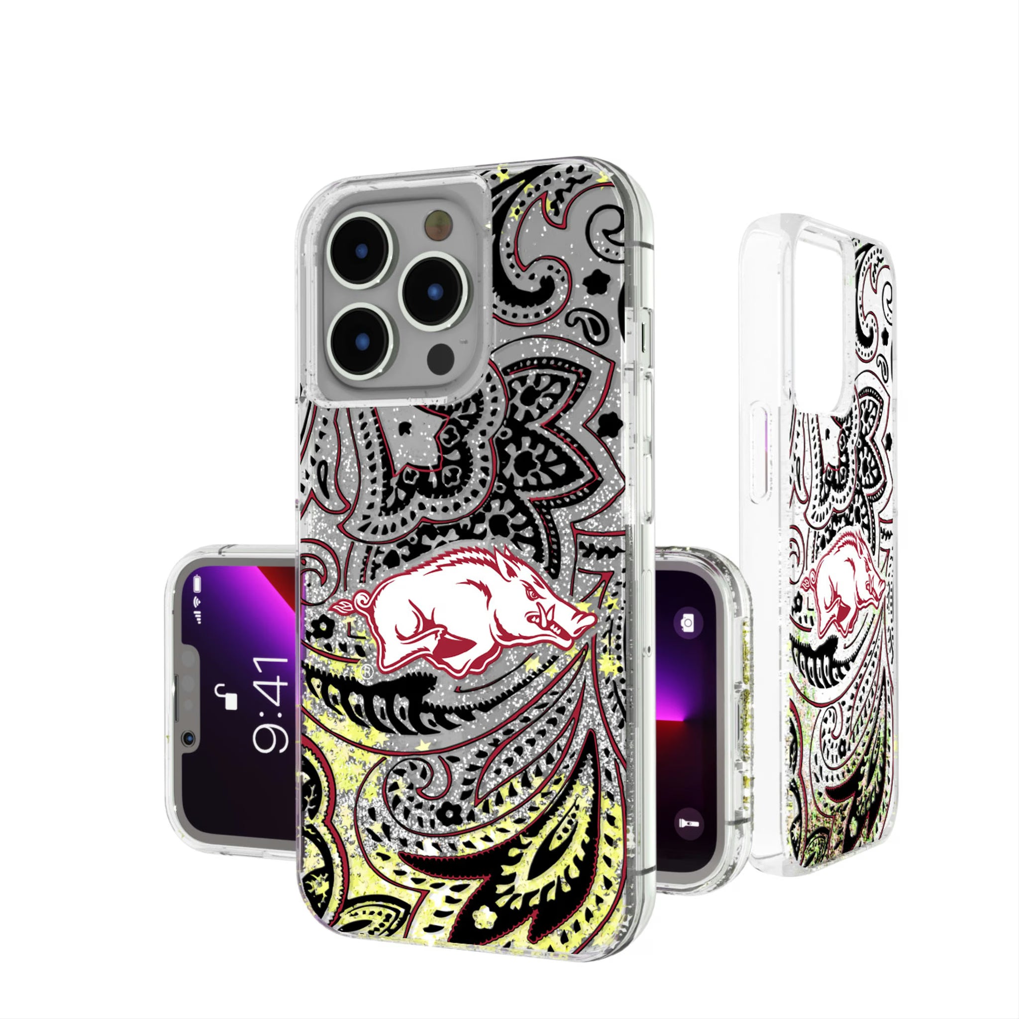 University of Arkansas Fayetteville Razorbacks Paisley iPhone Glitter Phone Case for Apple iPhone
