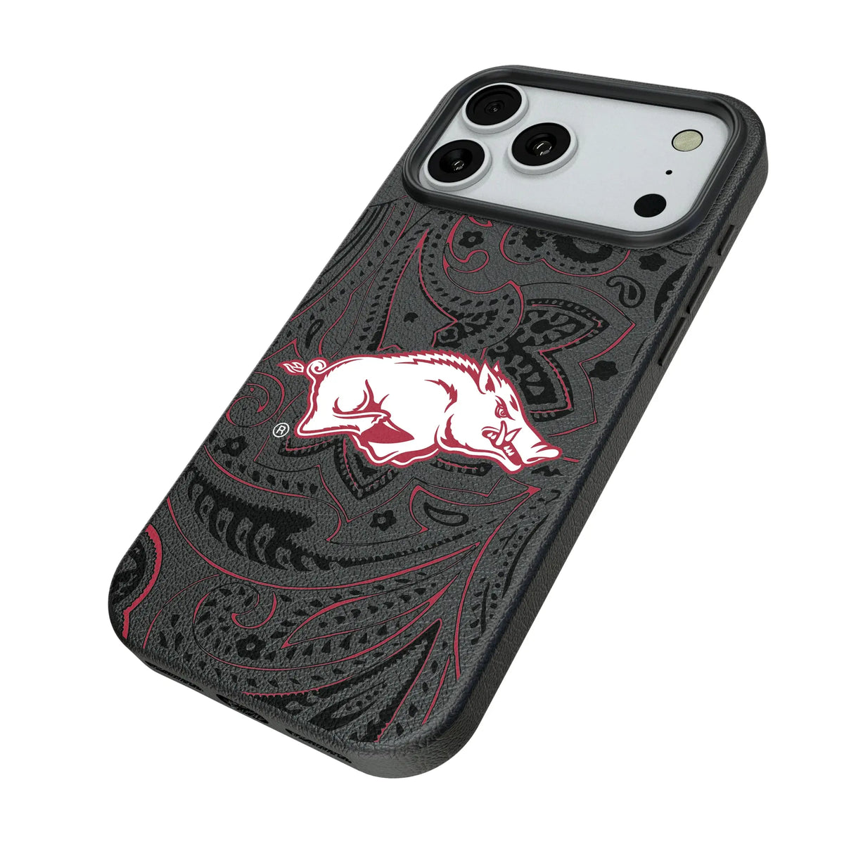 University of Arkansas Fayetteville Razorbacks Paisley iPhone MagSafe Compatible Phone Case for Apple iPhone - Isometric View#Device_iPhone 18 Pro Max