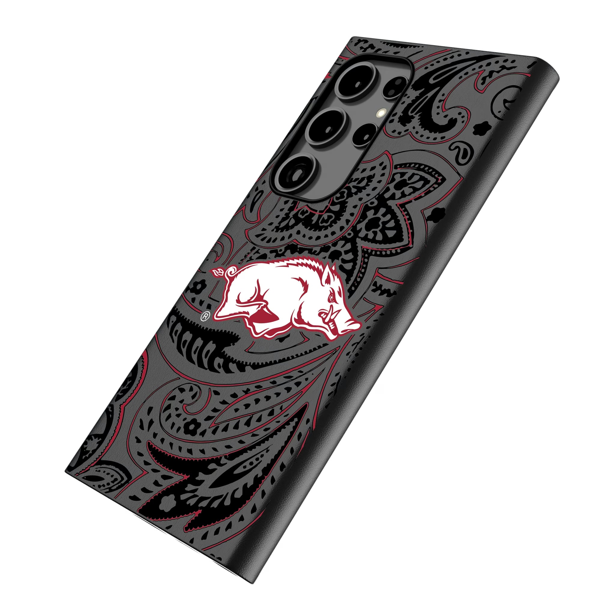 University of Arkansas Fayetteville Razorbacks Paisley Galaxy MagSafe Compatible Phone Case for Samsung Galaxy - Isometric View