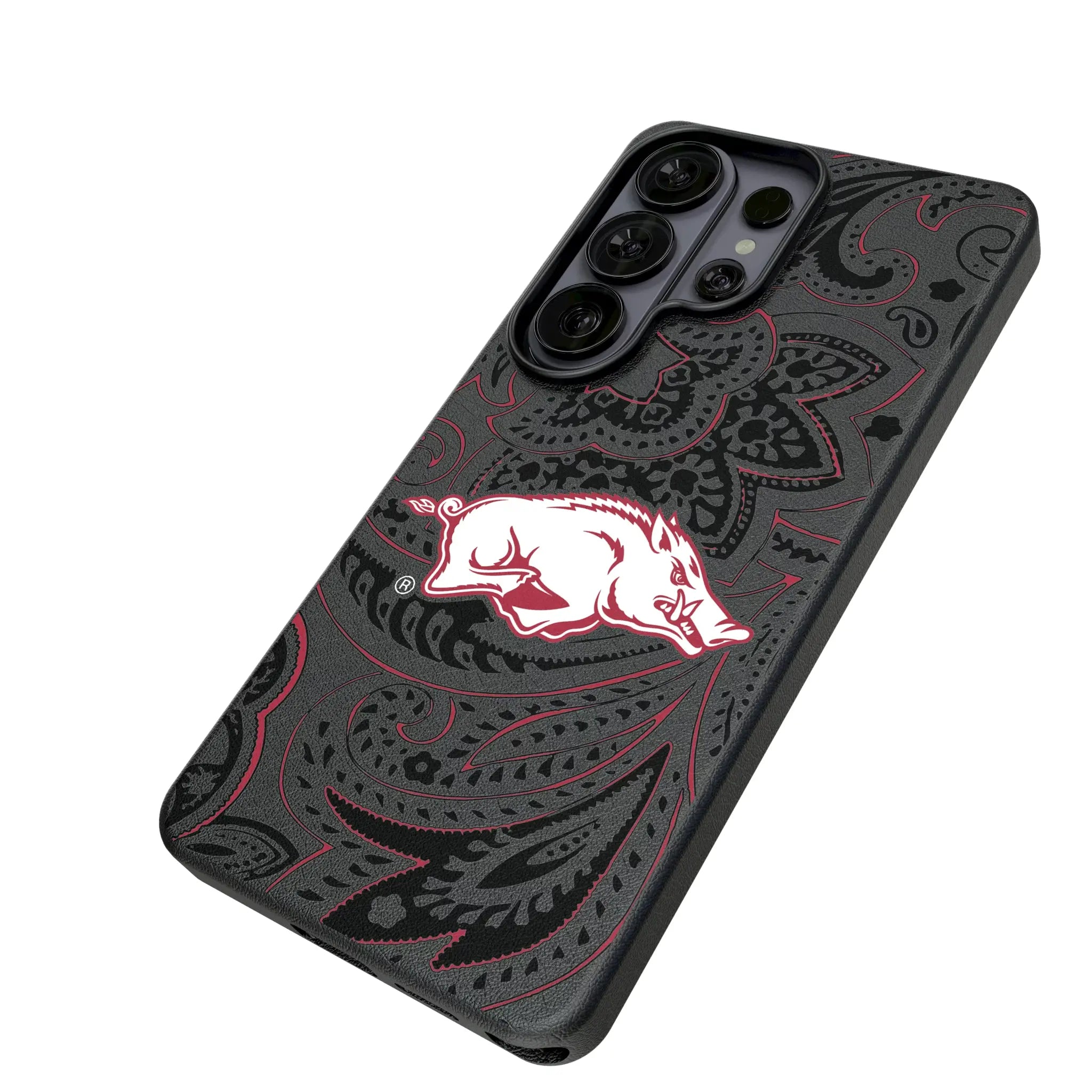 University of Arkansas Fayetteville Razorbacks Paisley Galaxy MagSafe Compatible Phone Case for Samsung Galaxy - Isometric View#Device_Galaxy S26 Ultra