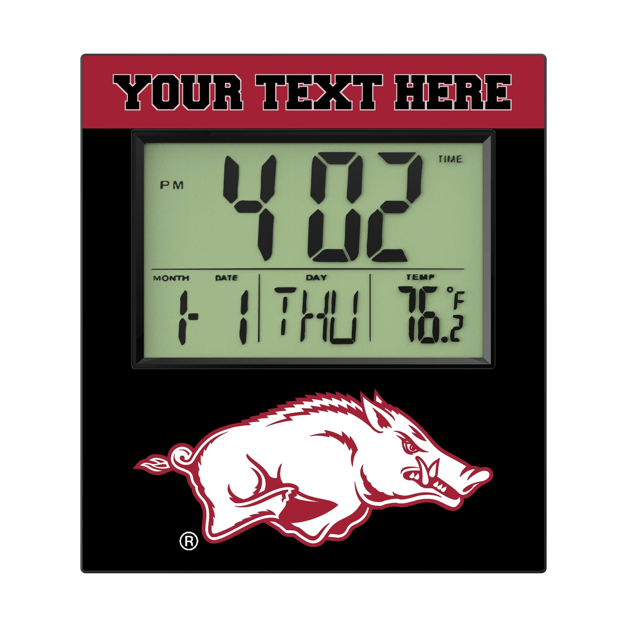 University of Arkansas Fayetteville Razorbacks Personalized Color Block Wall Clock