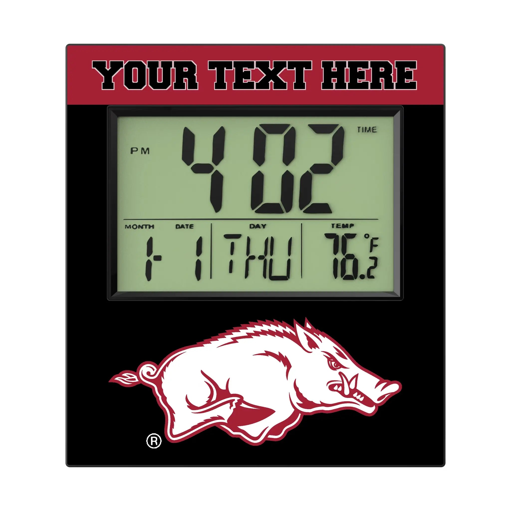 University of Arkansas Fayetteville Razorbacks Personalized Color Block Wall Clock