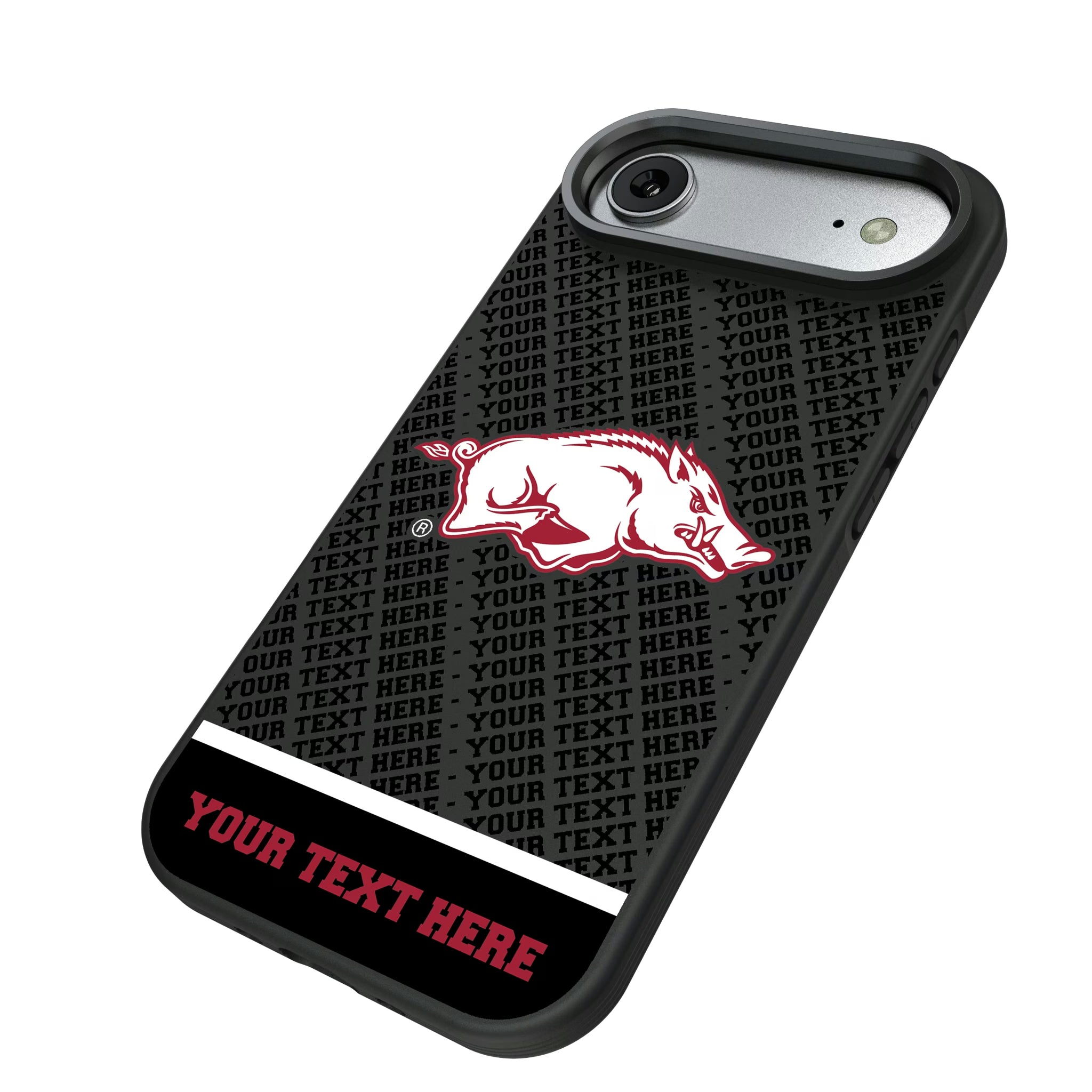 University of Arkansas Fayetteville Razorbacks Personalized EndZone Plus iPhone Bump Phone Case for Apple iPhone - Isometric View#Device_iPhone Air