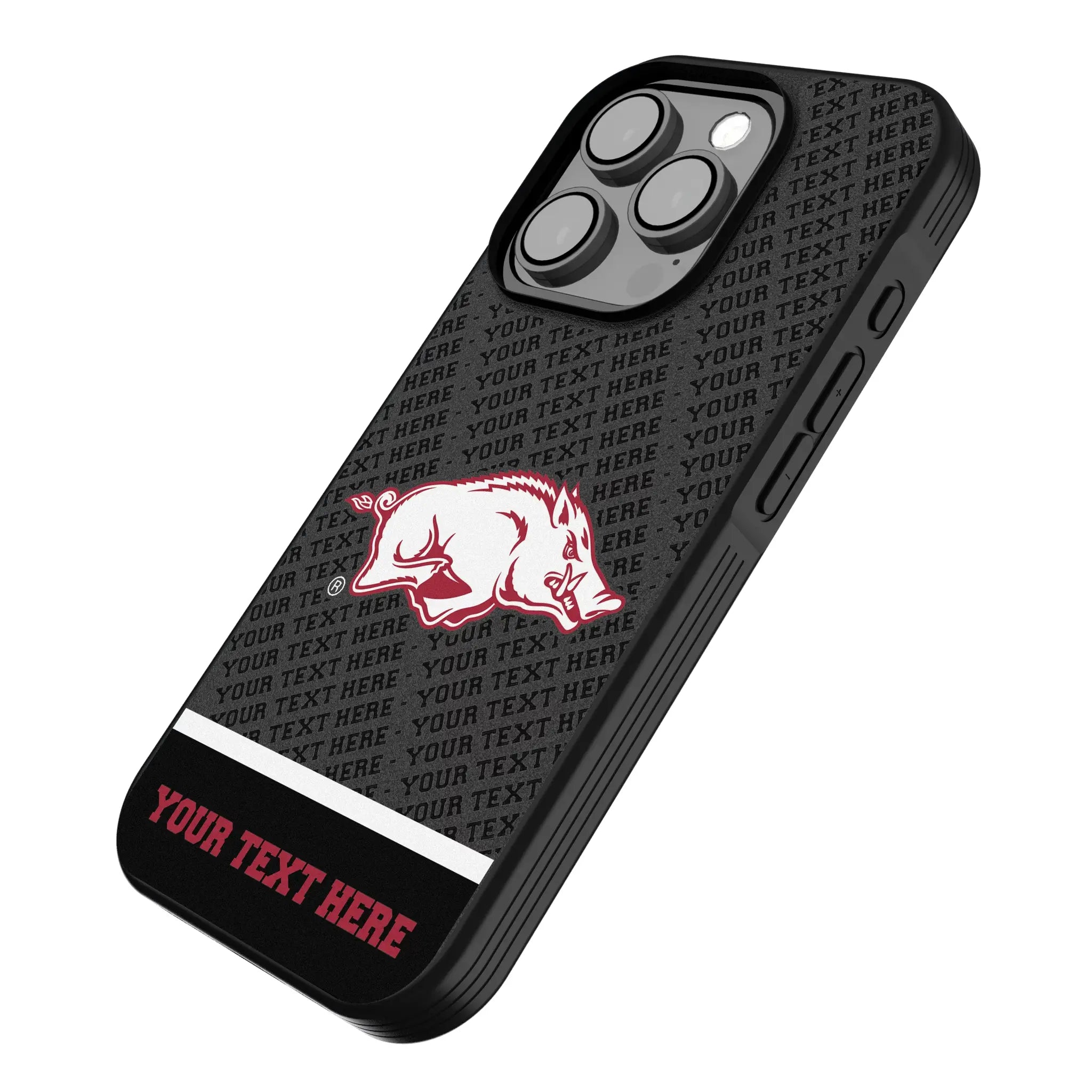 University of Arkansas Fayetteville Razorbacks Personalized EndZone Plus iPhone Bump Phone Case for Apple iPhone - Isometric View