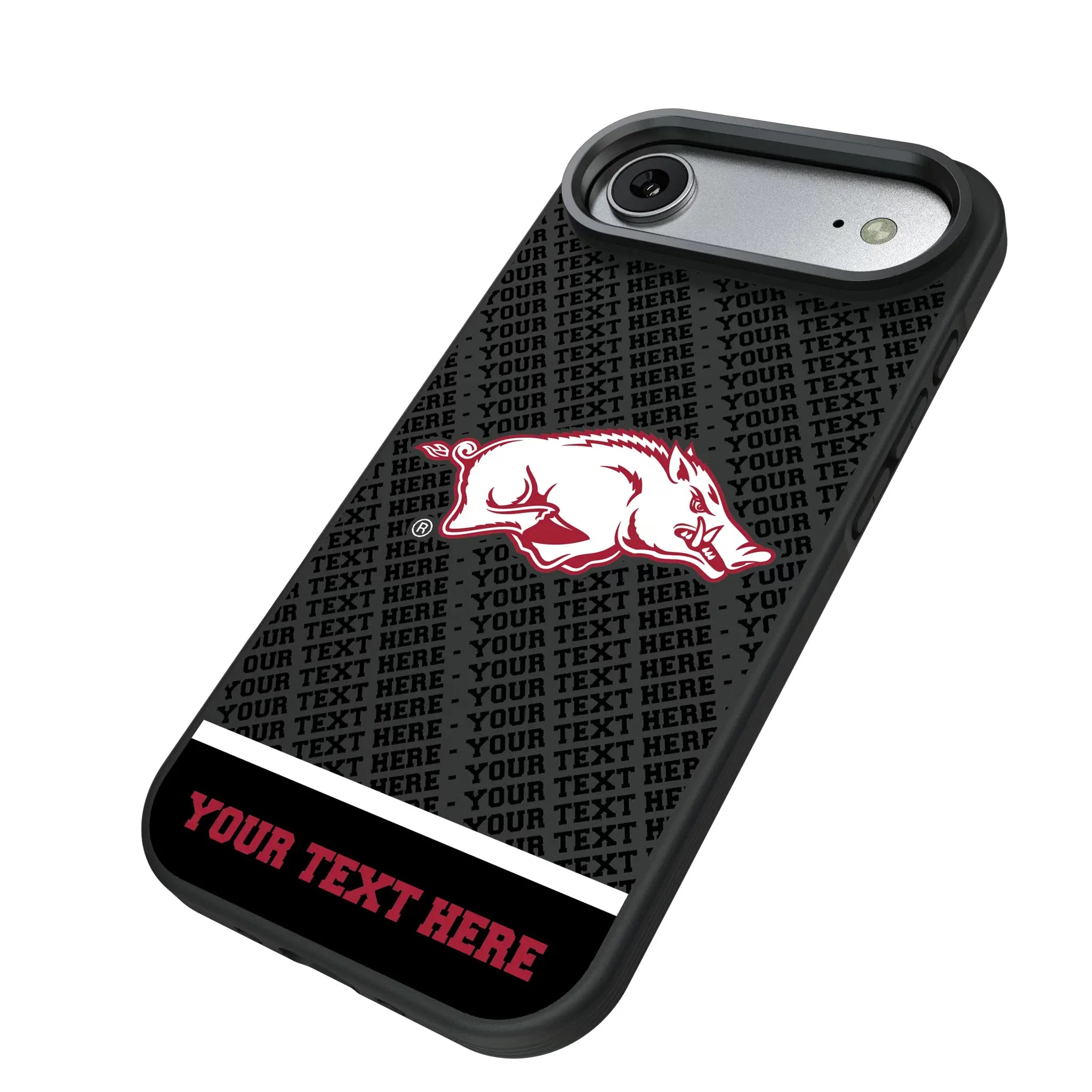 University of Arkansas Fayetteville Razorbacks Personalized EndZone Plus iPhone Bump Phone Case for Apple iPhone - Isometric View#Device_iPhone Air