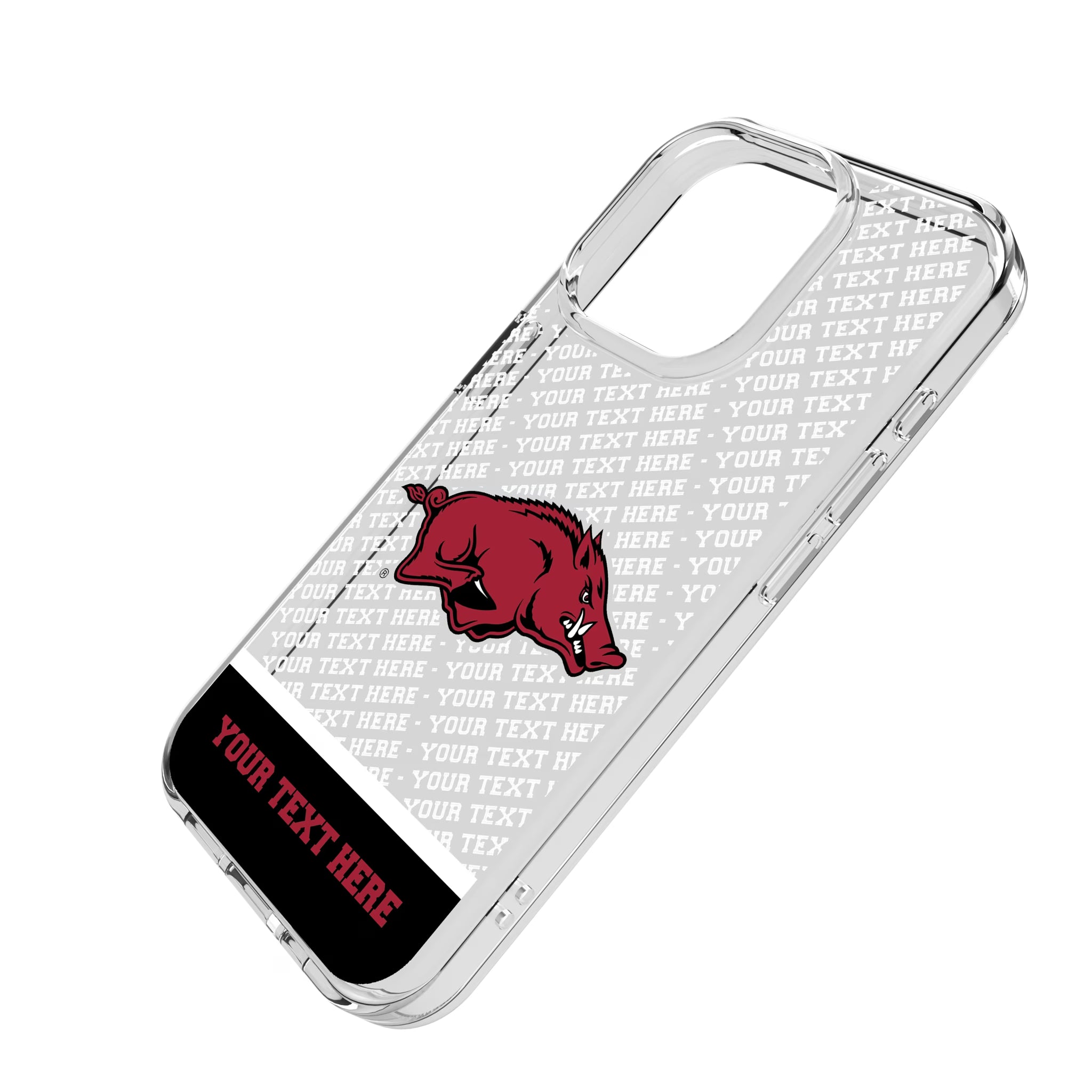 University of Arkansas Fayetteville Razorbacks Personalized EndZone Plus iPhone Clear Phone Case for Apple iPhone - Isometric View