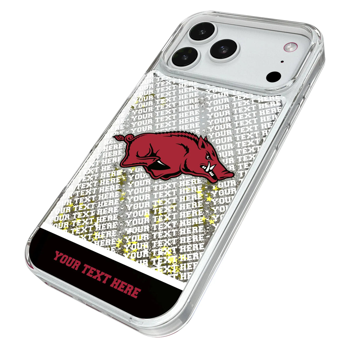 University of Arkansas Fayetteville Razorbacks Personalized EndZone Plus iPhone Glitter Phone Case for Apple iPhone - Isometric View#Device_iPhone 18 Pro Max