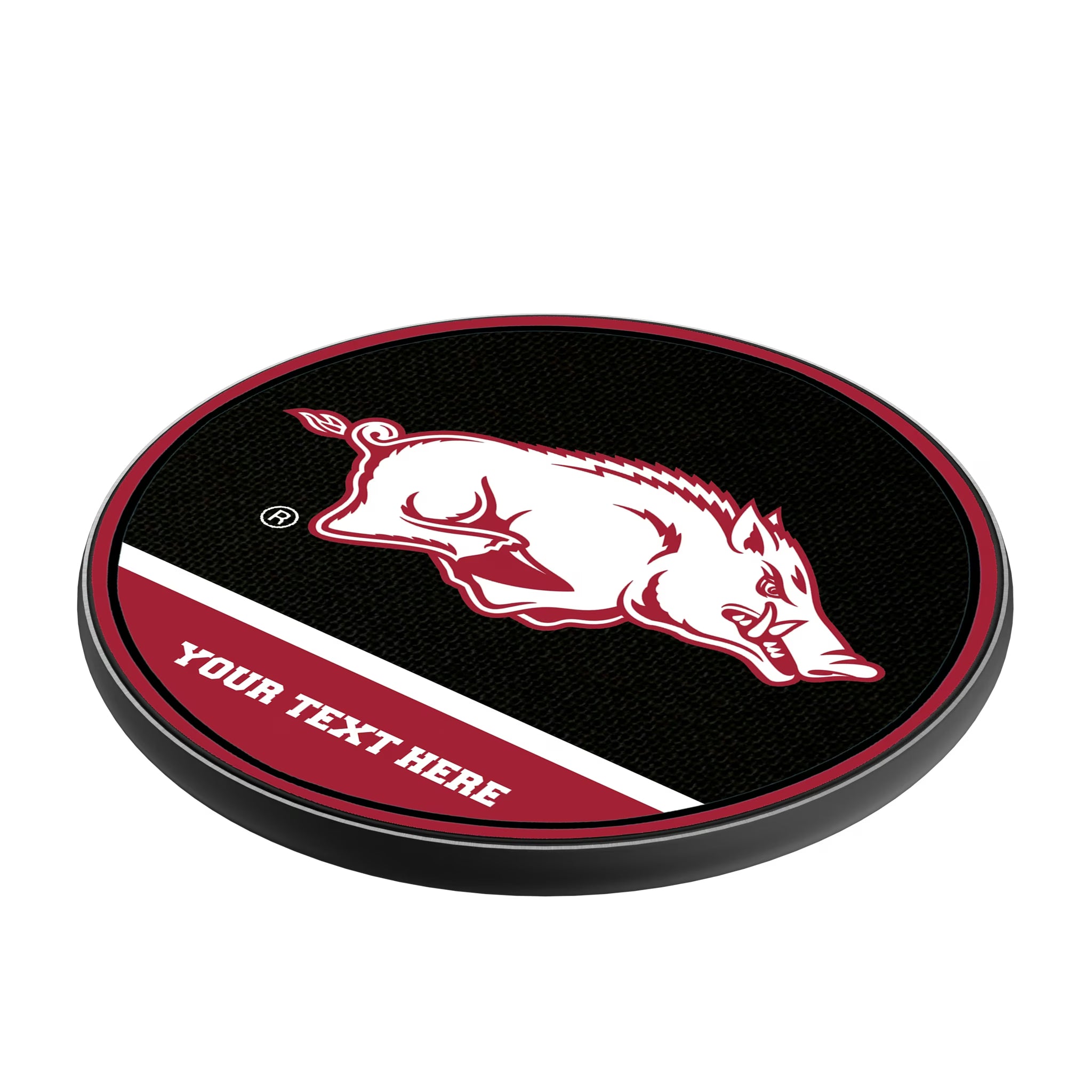 University of Arkansas Fayetteville Razorbacks Personalized Endzone Solid 15-Watt Wireless Charger - Isometric View