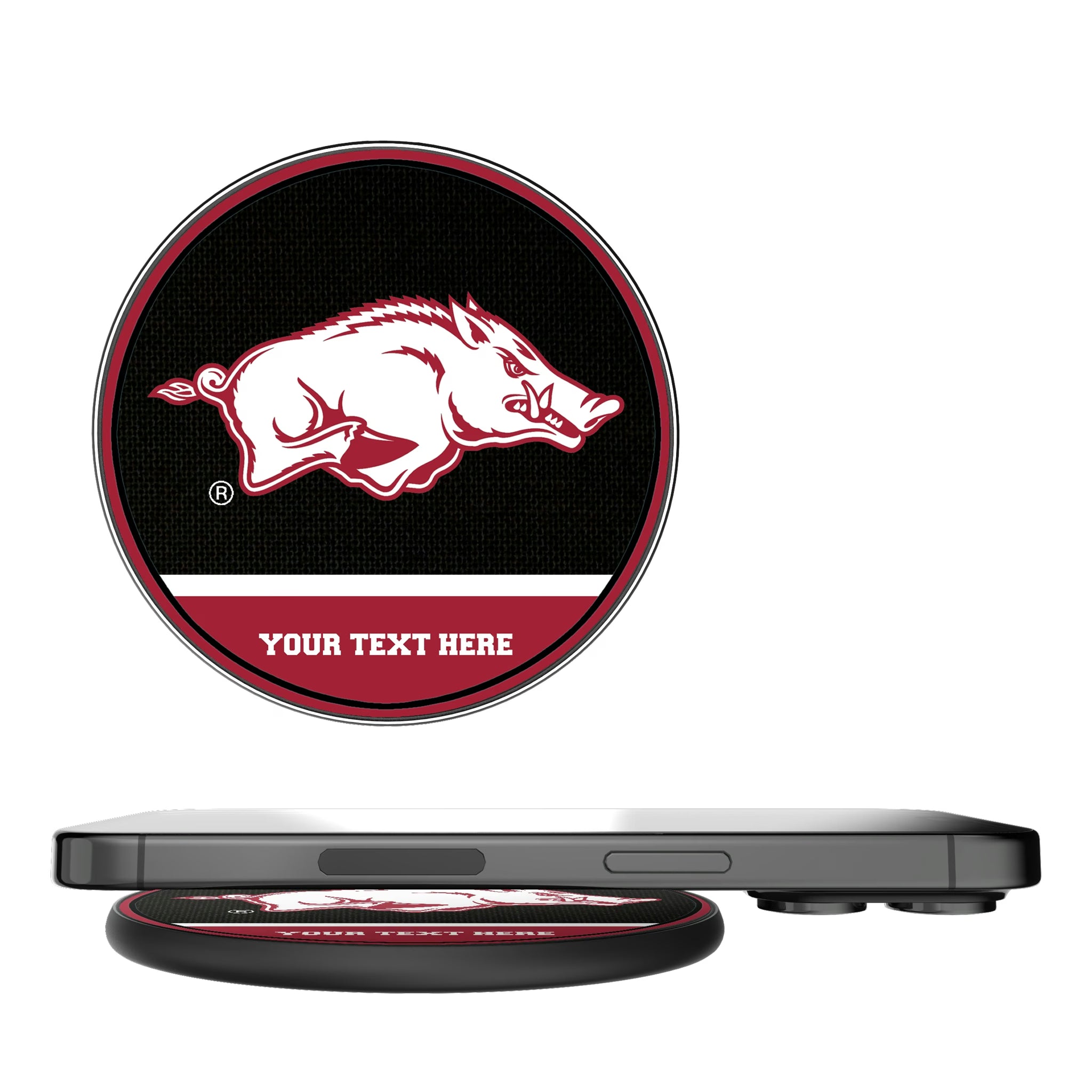 University of Arkansas Fayetteville Razorbacks Personalized Endzone Solid 15-Watt Wireless Charger