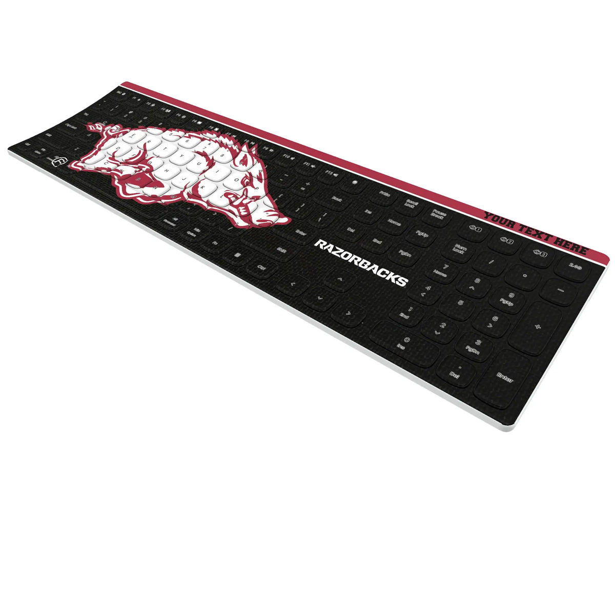 University of Arkansas Fayetteville Razorbacks Personalized Endzone Solid KKB605 Curved Wireless Keyboard - Isometric View