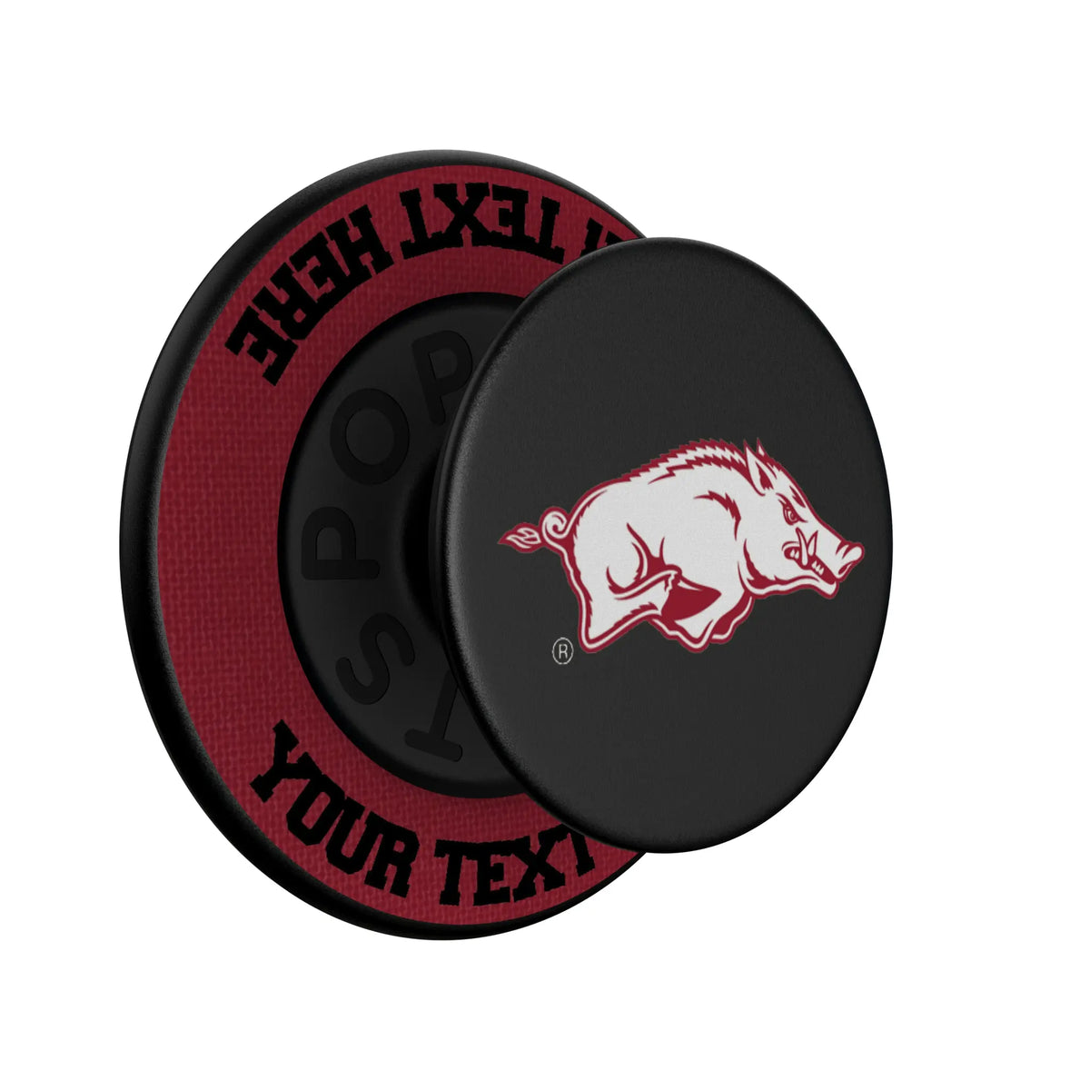 University of Arkansas Fayetteville Razorbacks Personalized Endzone Solid Popsockets Round Magnetic - Isometric View