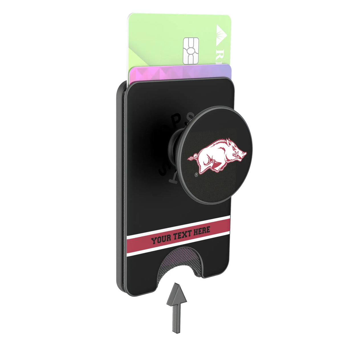 University of Arkansas Fayetteville Razorbacks Personalized Endzone Solid Popsockets Wallet Magnetic - Detail
