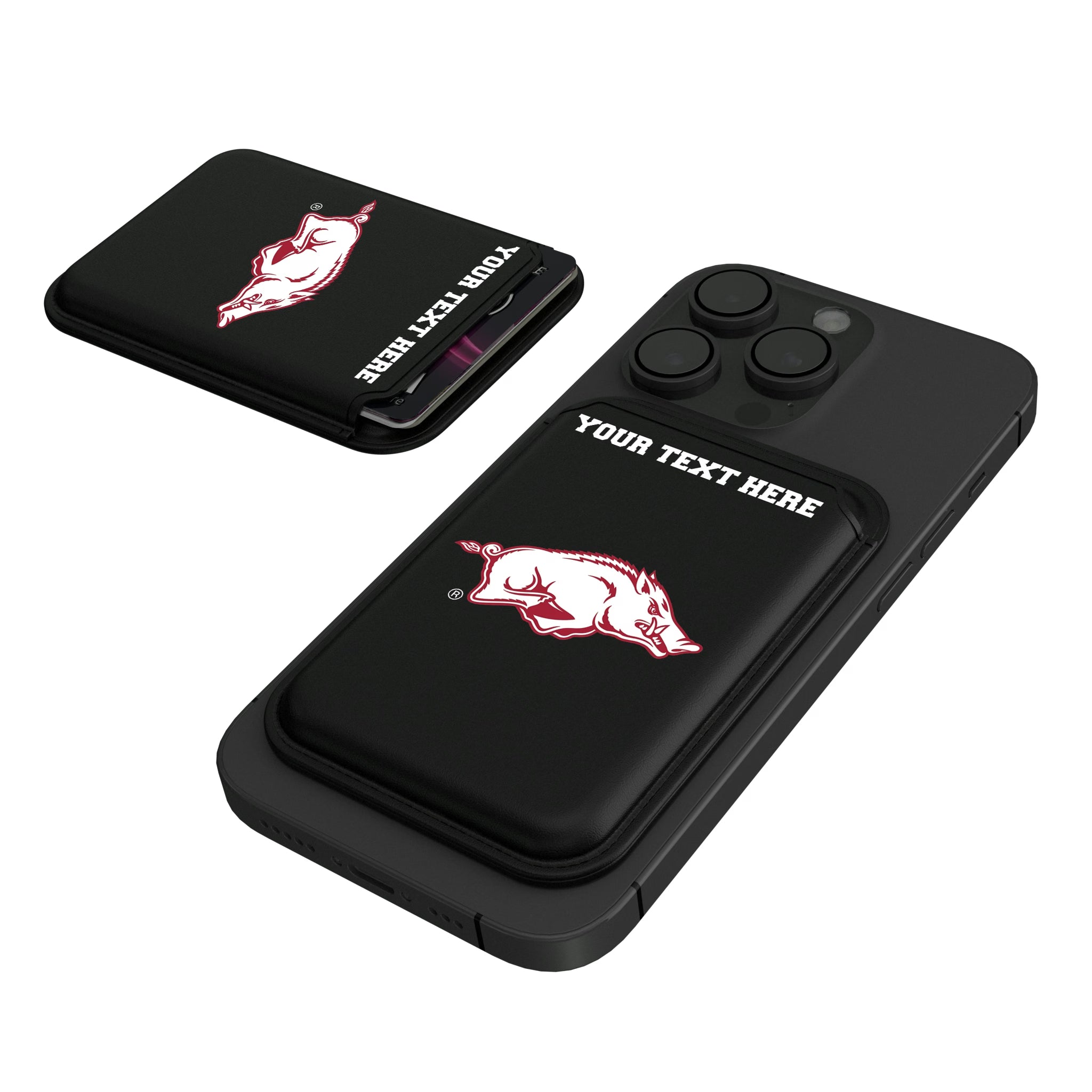 University of Arkansas Fayetteville Razorbacks Personalized Insignia Black Magnetic Credit Card Wallet