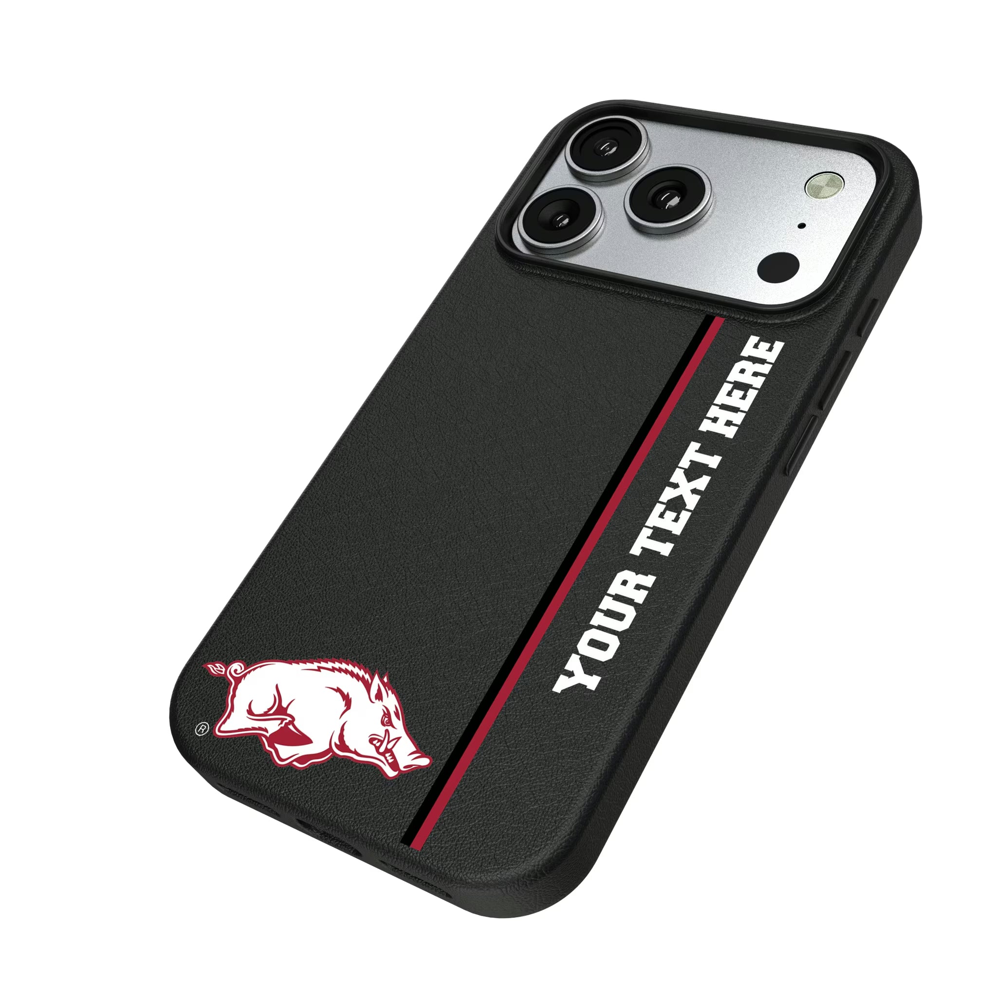 University of Arkansas Fayetteville Razorbacks Personalized Sidebard iPhone MagSafe Compatible Phone Case for Apple iPhone - Isometric View#Device_iPhone 17 Pro