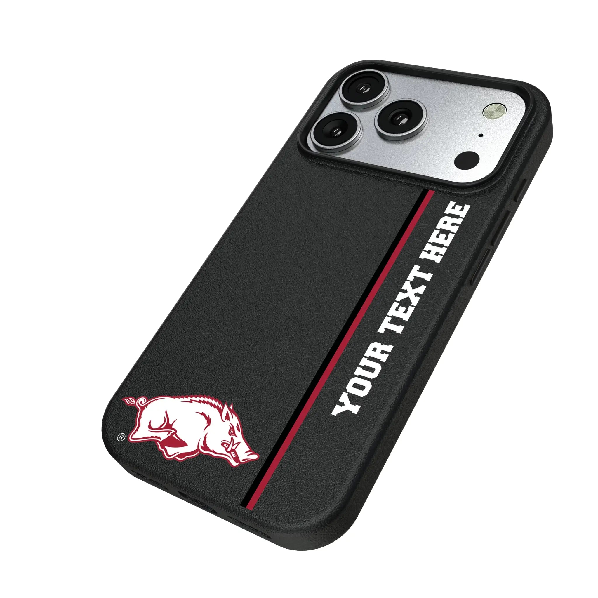 University of Arkansas Fayetteville Razorbacks Personalized Sidebard iPhone MagSafe Compatible Phone Case for Apple iPhone - Isometric View#Device_iPhone 17 Pro