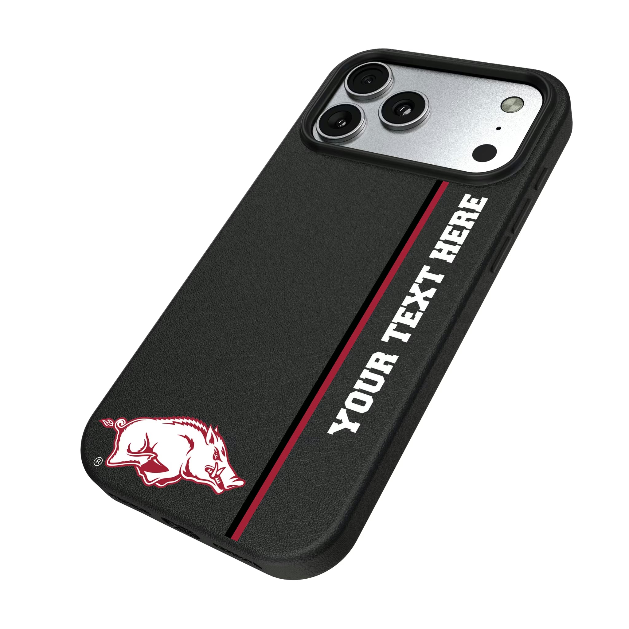 University of Arkansas Fayetteville Razorbacks Personalized Sidebard iPhone MagSafe Compatible Phone Case for Apple iPhone - Isometric View#Device_iPhone 17 Pro Max