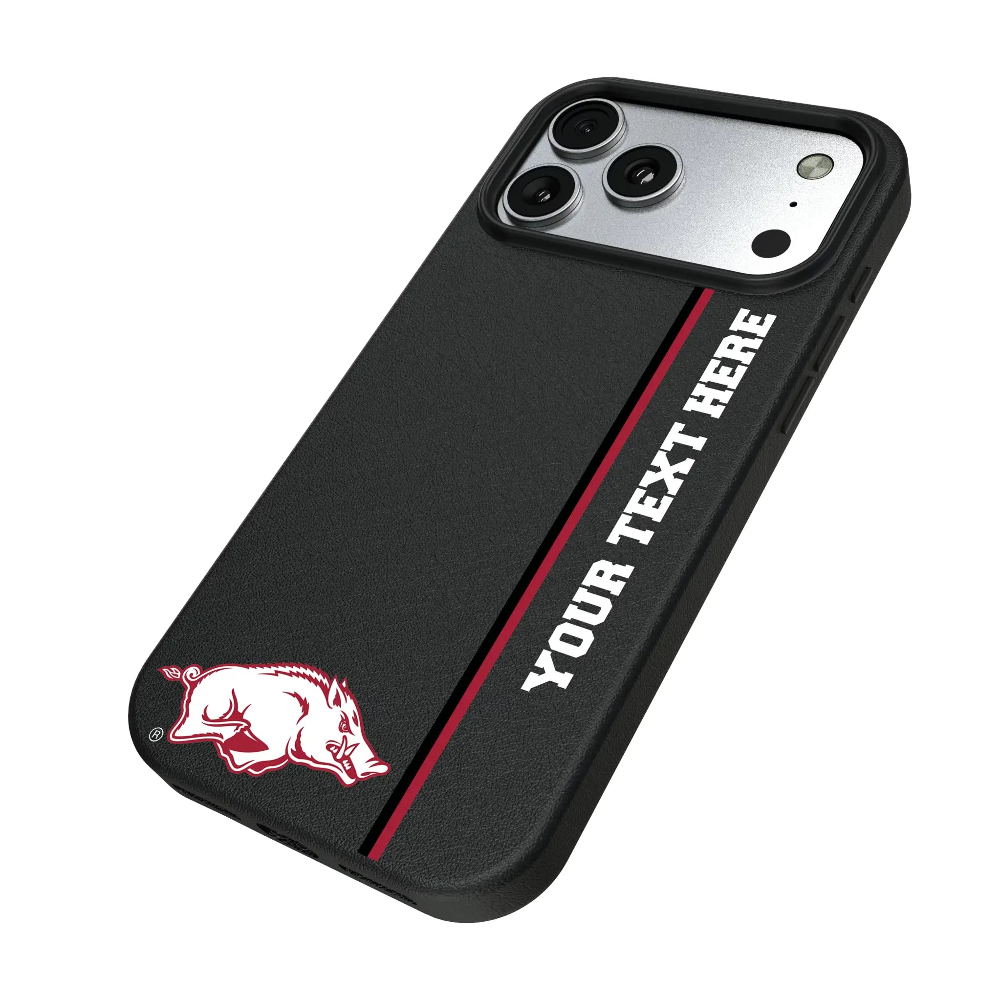 University of Arkansas Fayetteville Razorbacks Personalized Sidebard iPhone MagSafe Compatible Phone Case for Apple iPhone - Isometric View#Device_iPhone 17 Pro Max