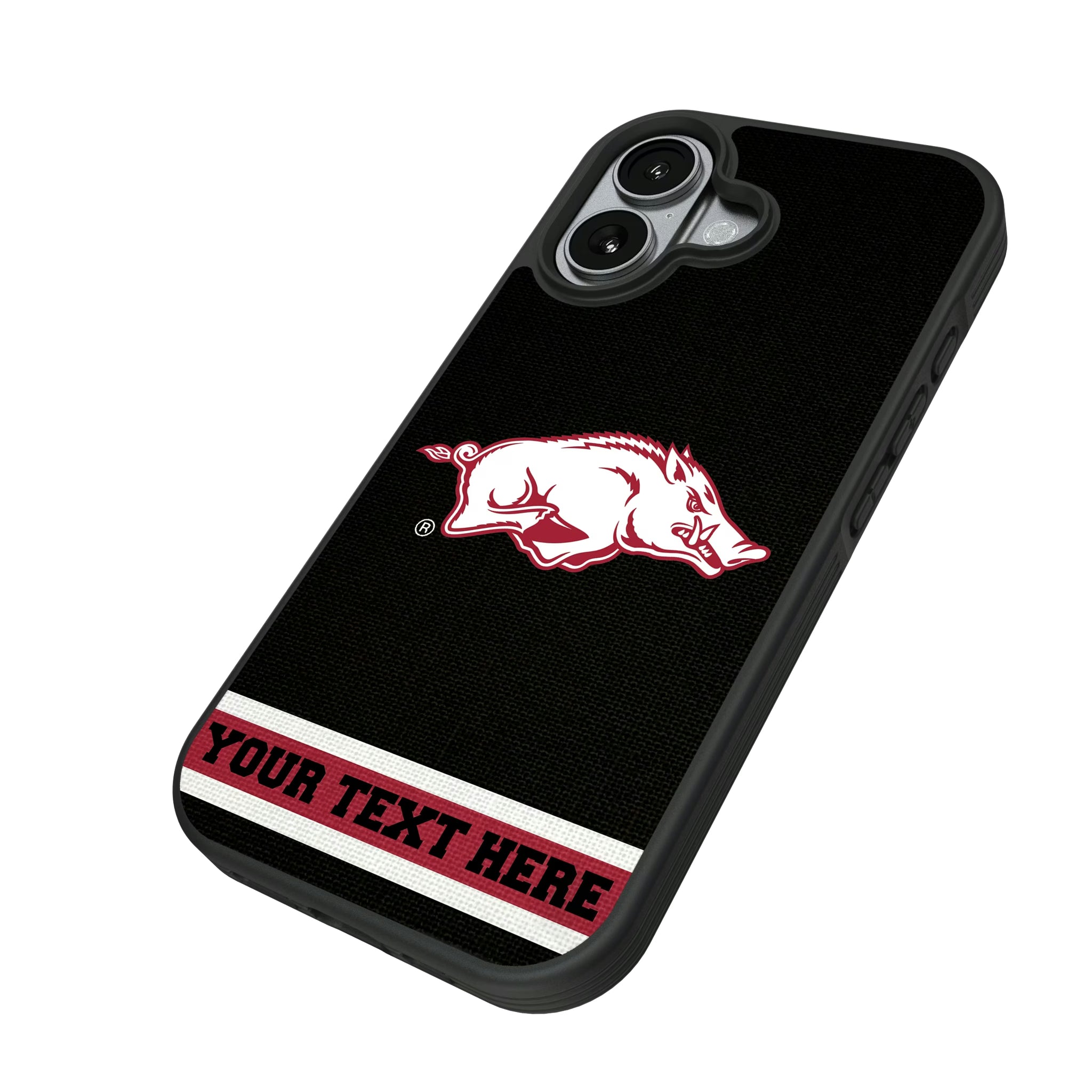 University of Arkansas Fayetteville Razorbacks Personalized Stripe iPhone Bump Phone Case for Apple iPhone - Isometric View#Device_iPhone 17