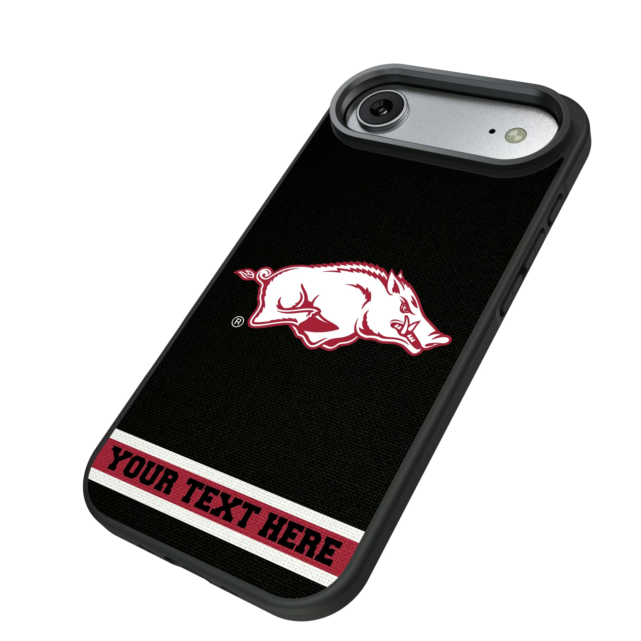 University of Arkansas Fayetteville Razorbacks Personalized Stripe iPhone Bump Phone Case for Apple iPhone - Isometric View#Device_iPhone Air