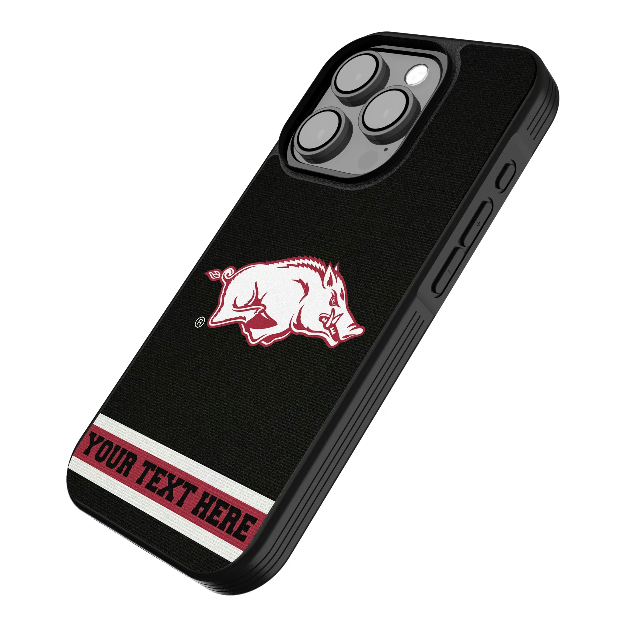 University of Arkansas Fayetteville Razorbacks Personalized Stripe iPhone Bump Phone Case for Apple iPhone - Isometric View