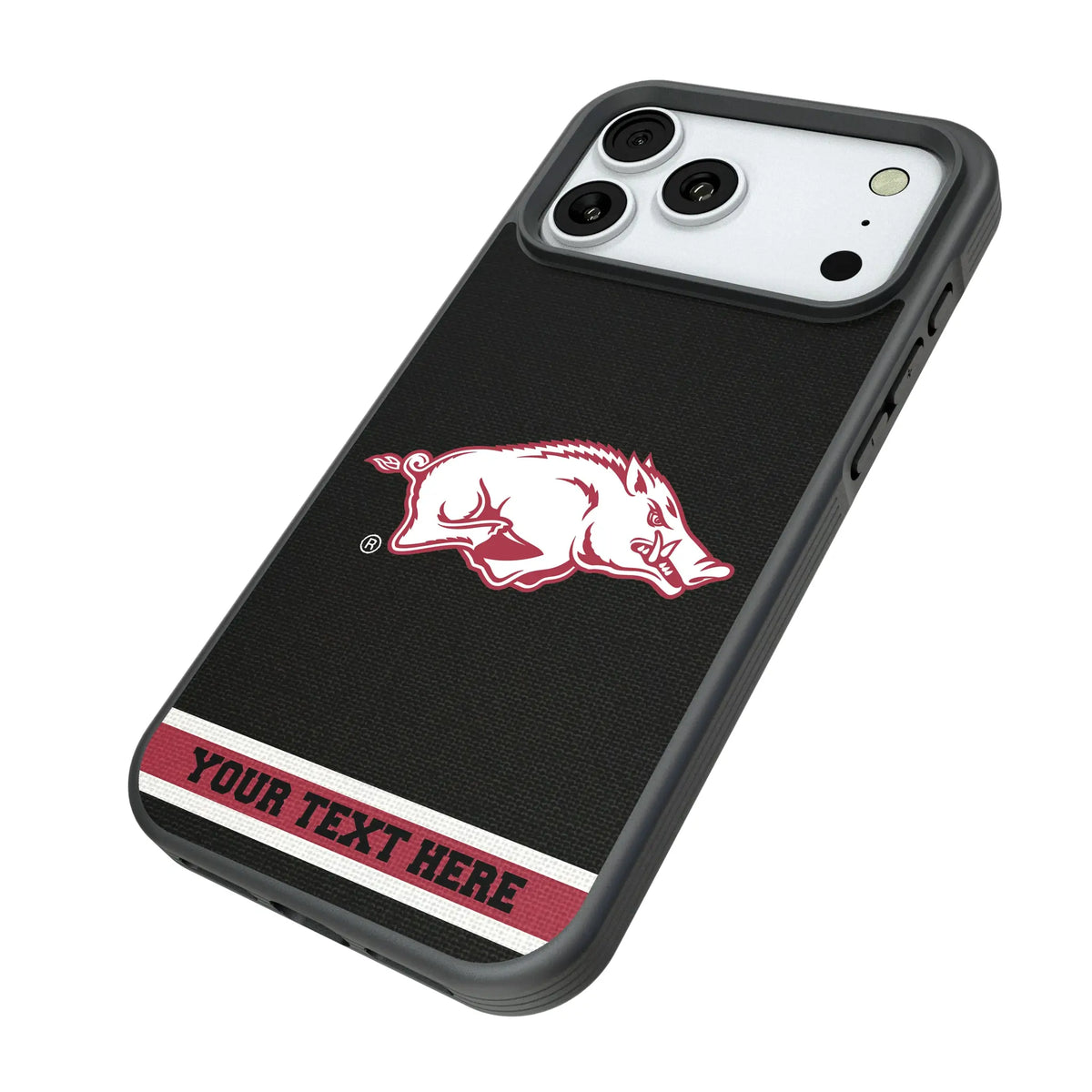 University of Arkansas Fayetteville Razorbacks Personalized Stripe iPhone Bump Phone Case for Apple iPhone - Isometric View#Device_iPhone 18 Pro Max