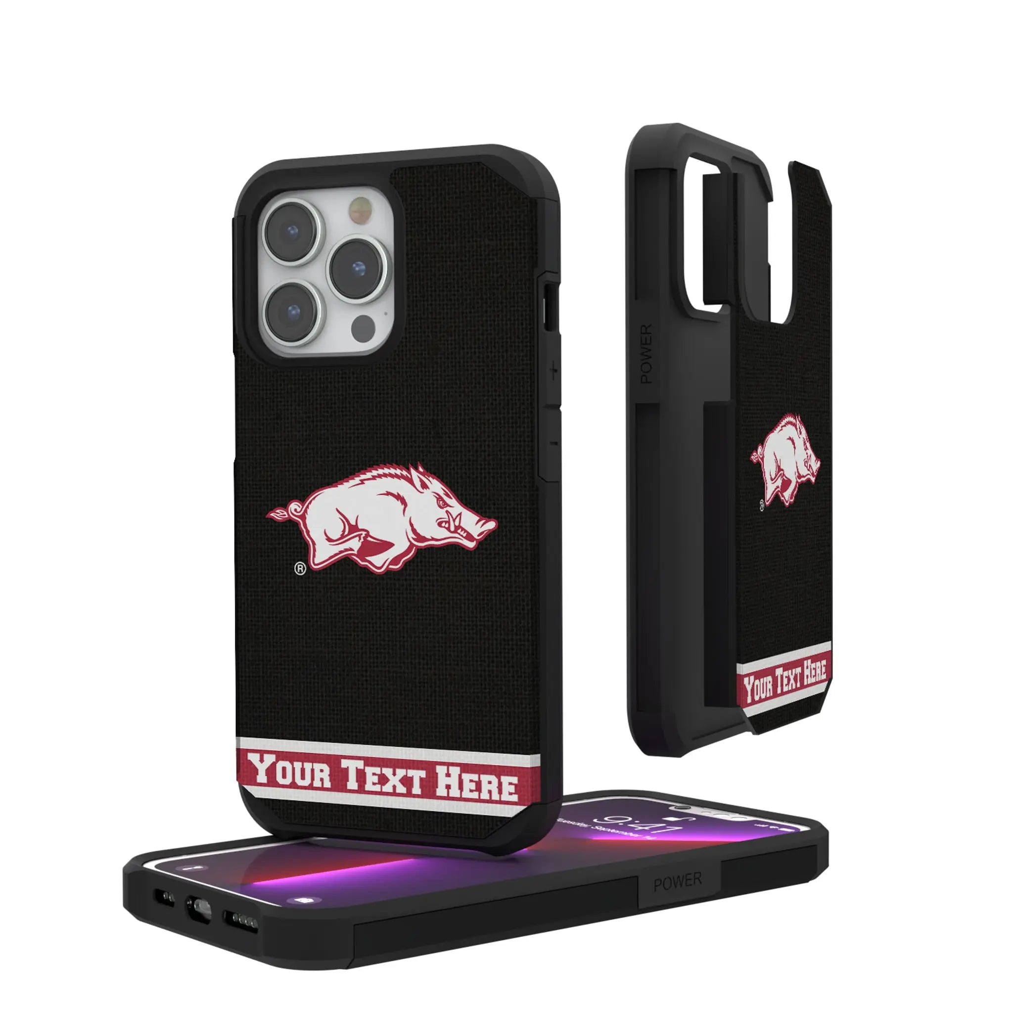 University of Arkansas Fayetteville Razorbacks Personalized Stripe iPhone Rugged Phone Case for Apple iPhone