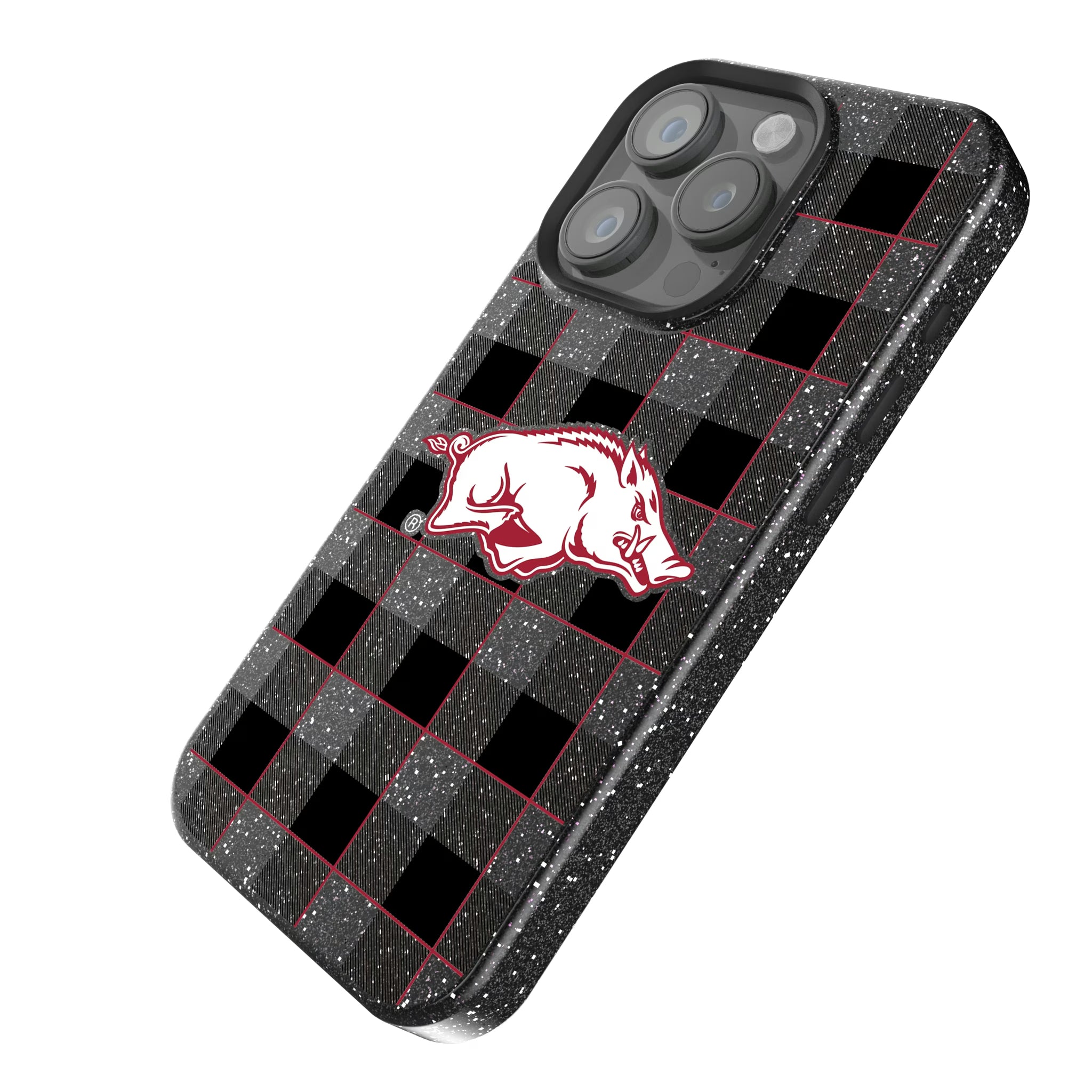 University of Arkansas Fayetteville Razorbacks Plaid iPhone Bling Phone Case for Apple iPhone - Isometric View