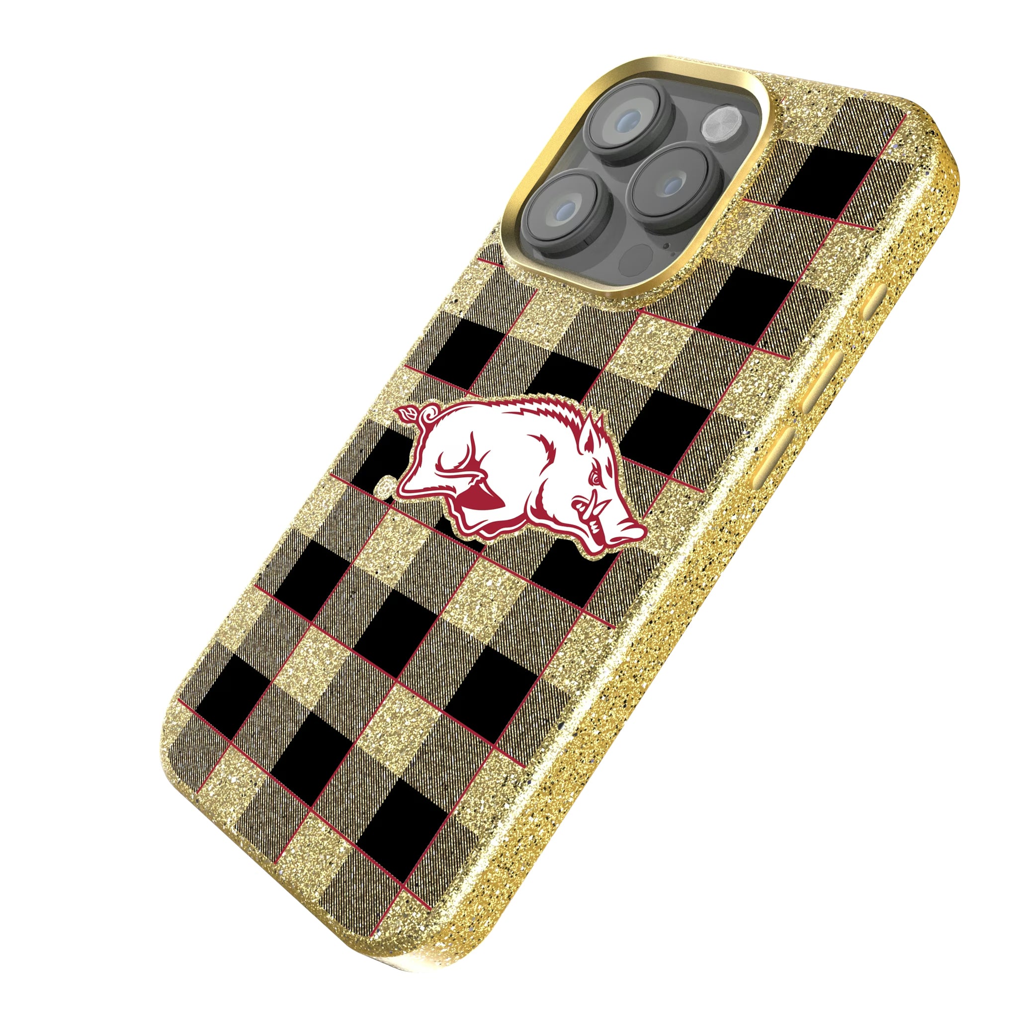 University of Arkansas Fayetteville Razorbacks Plaid iPhone Bling Phone Case for Apple iPhone - Isometric View