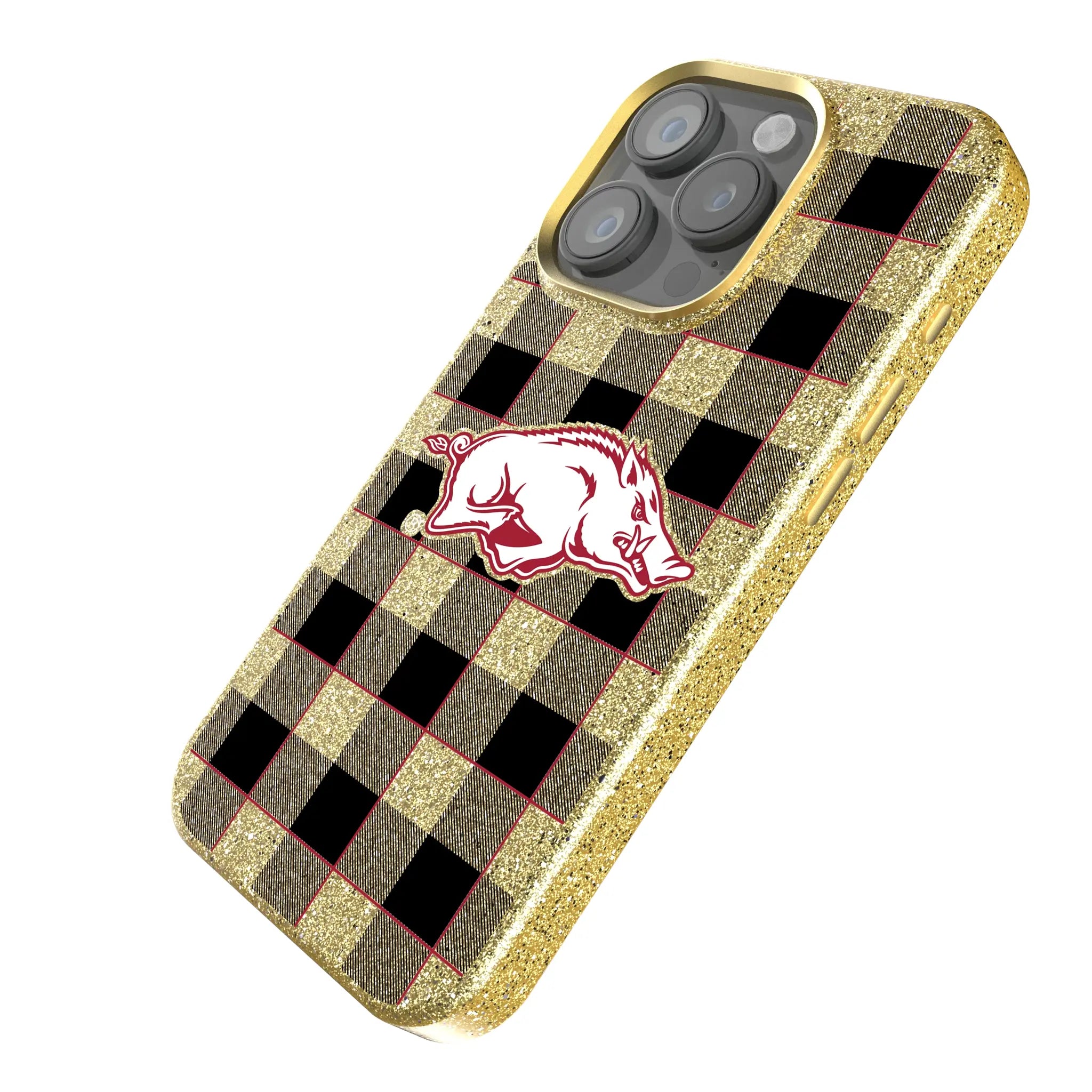 University of Arkansas Fayetteville Razorbacks Plaid iPhone Bling Phone Case for Apple iPhone - Isometric View