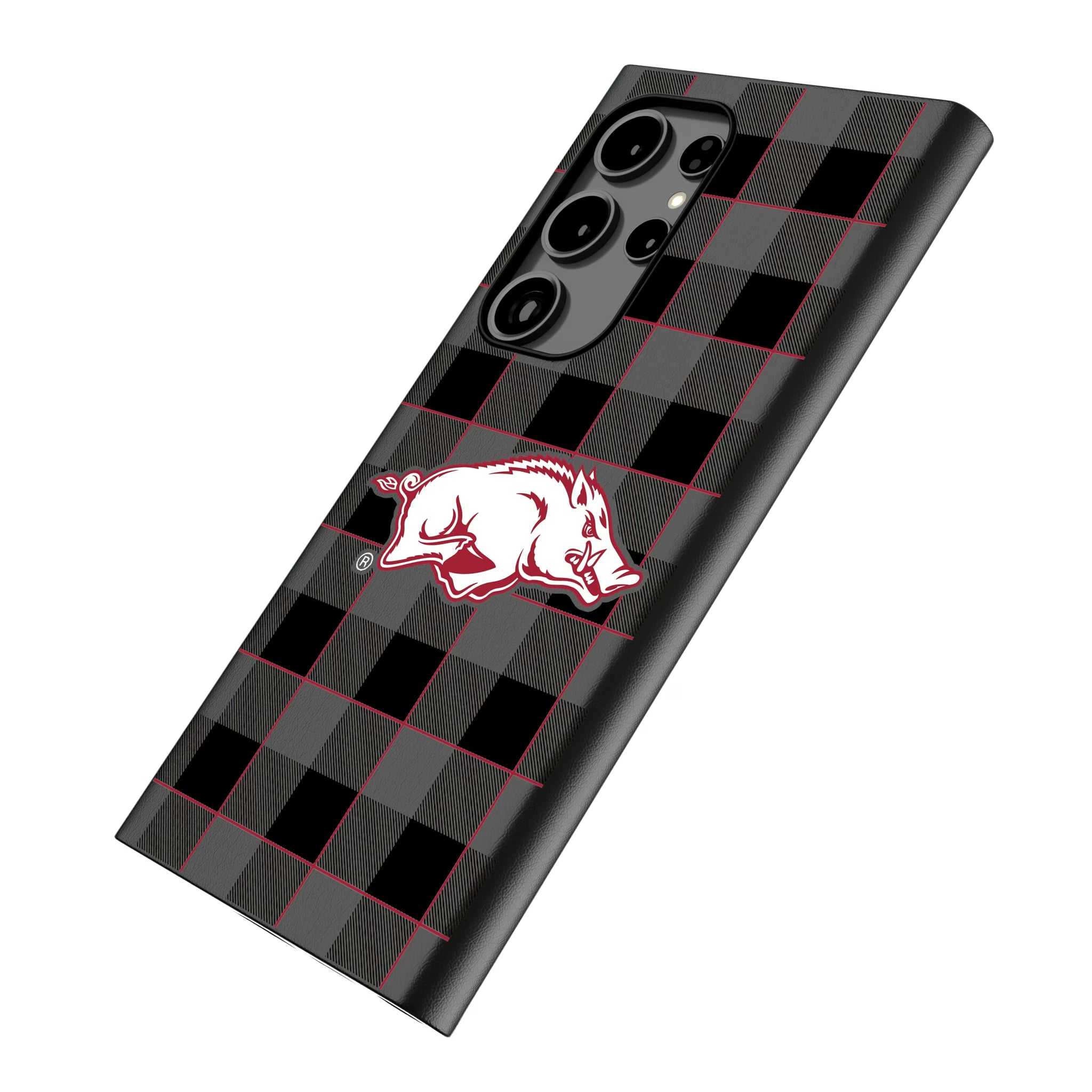 University of Arkansas Fayetteville Razorbacks Plaid Galaxy MagSafe Compatible Phone Case for Samsung Galaxy - Isometric View