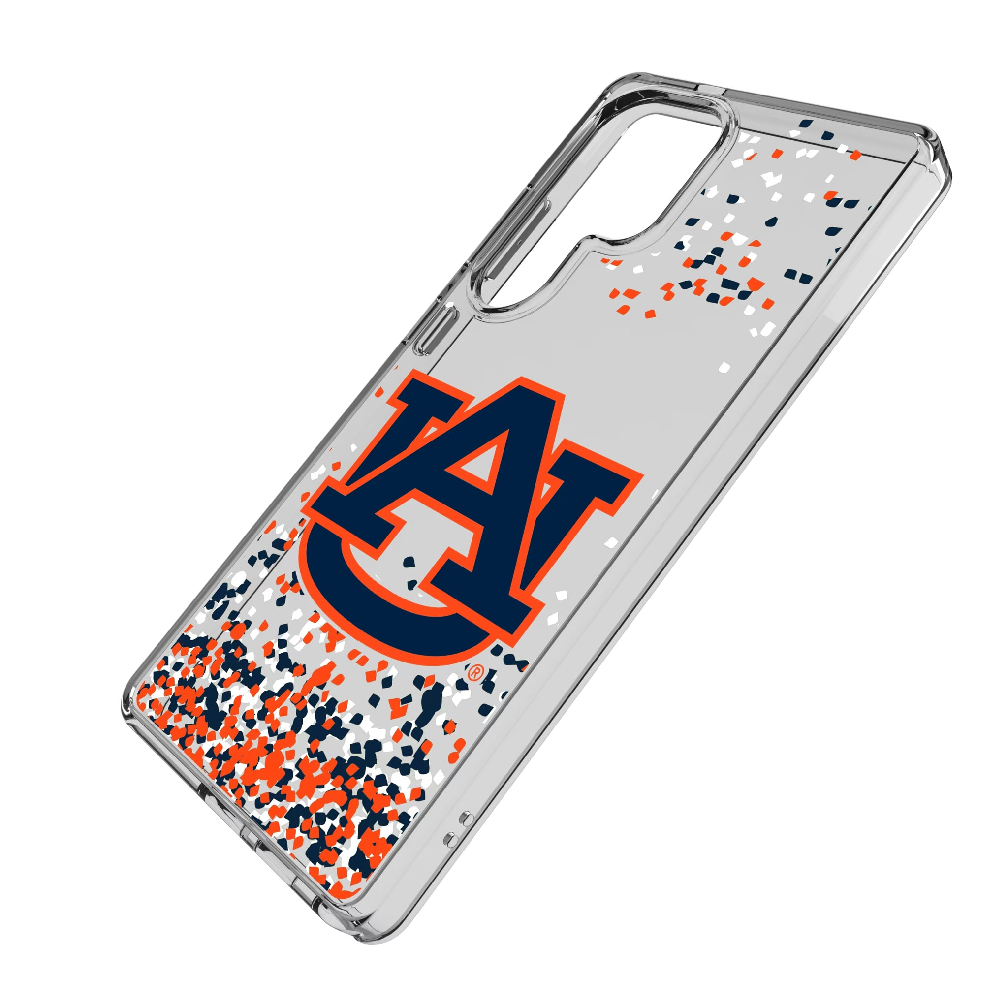 University of Auburn Tigers Confetti Galaxy Clear Phone Case for Samsung Galaxy - Isometric View