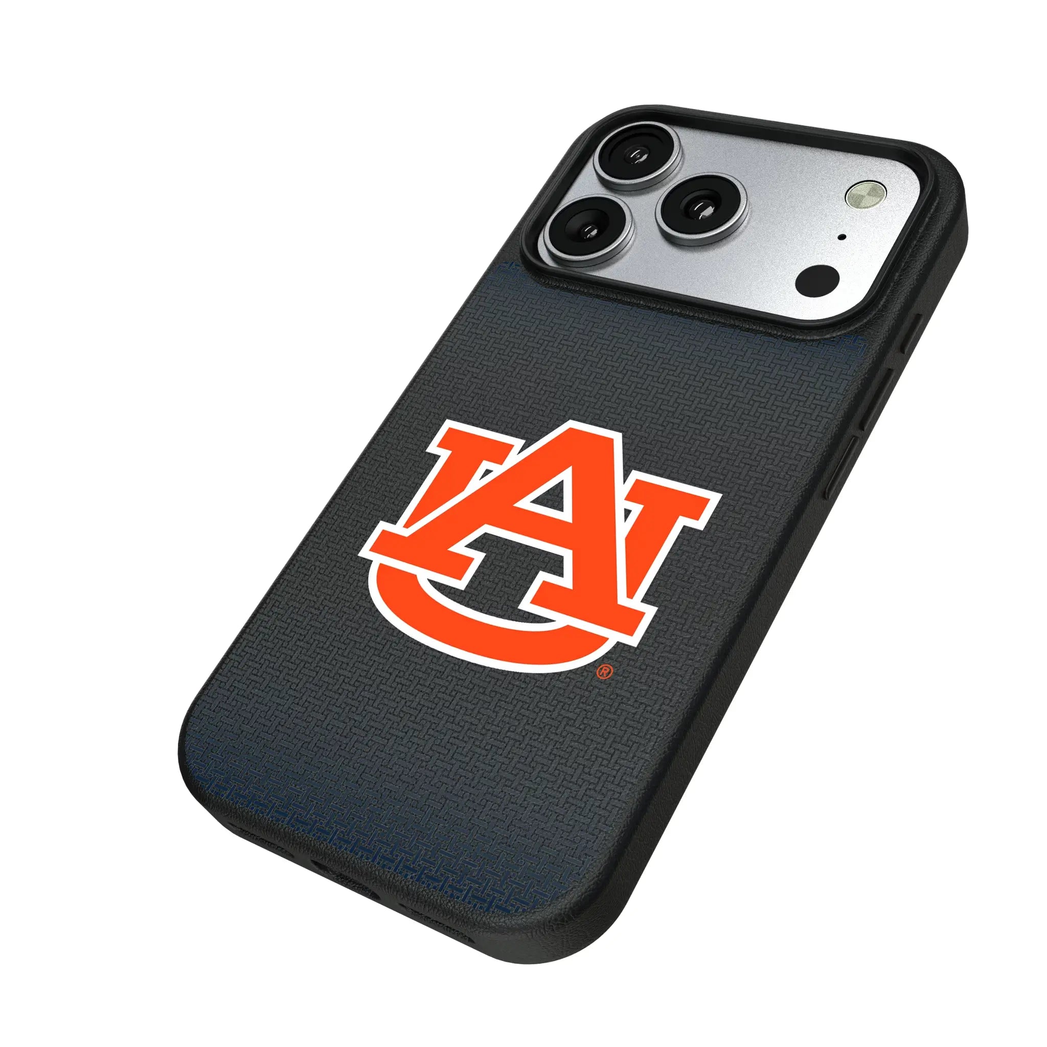 University of Auburn Tigers Linen iPhone MagSafe Compatible Phone Case for Apple iPhone - Isometric View#Device_iPhone 17 Pro