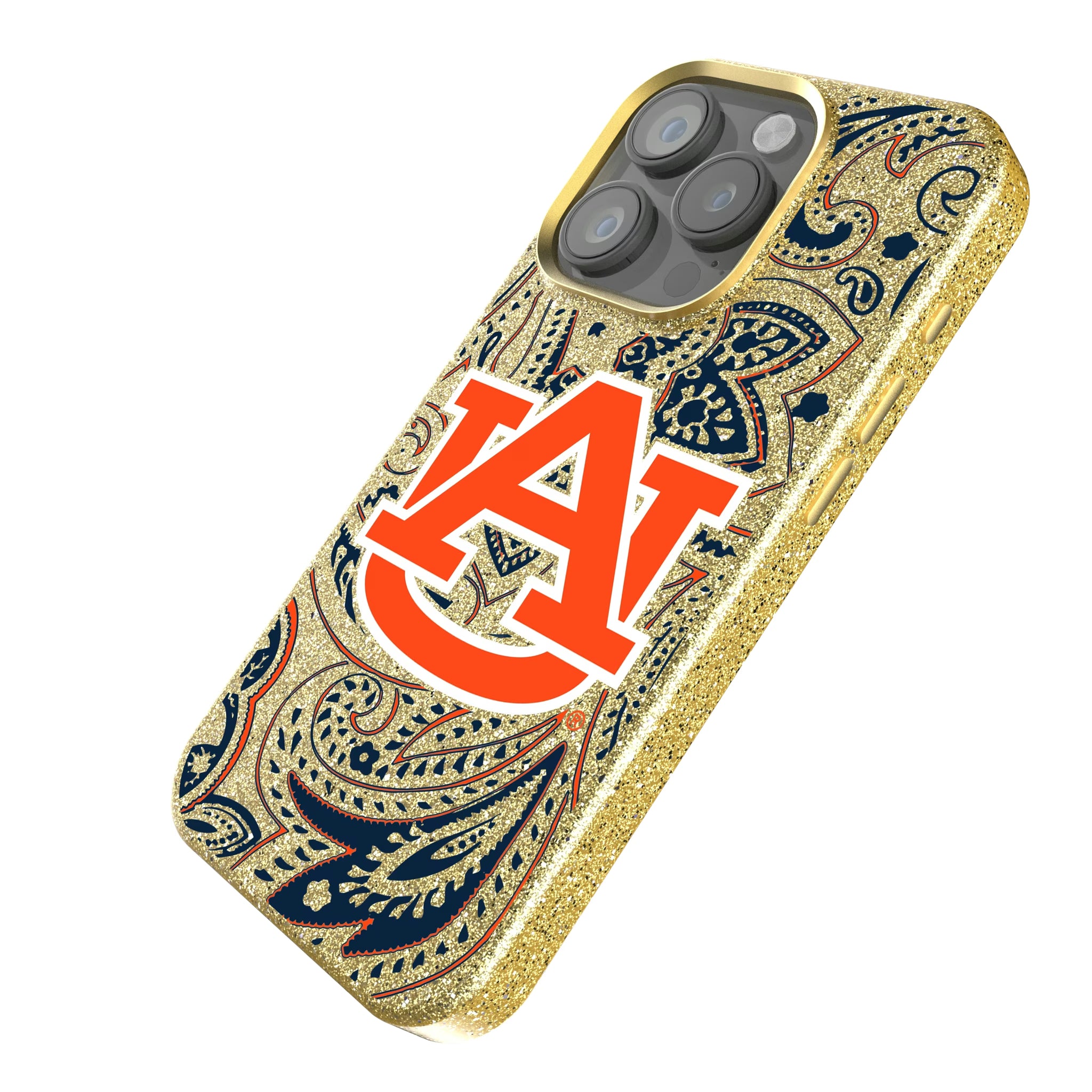 University of Auburn Tigers Paisley iPhone Bling Phone Case for Apple iPhone - Isometric View