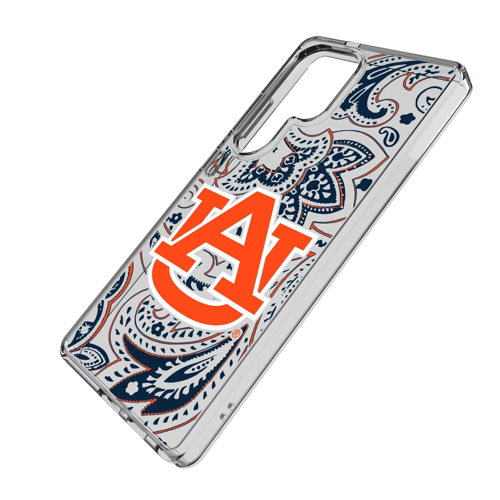 University of Auburn Tigers Paisley Galaxy Clear Phone Case for Samsung Galaxy - Isometric View