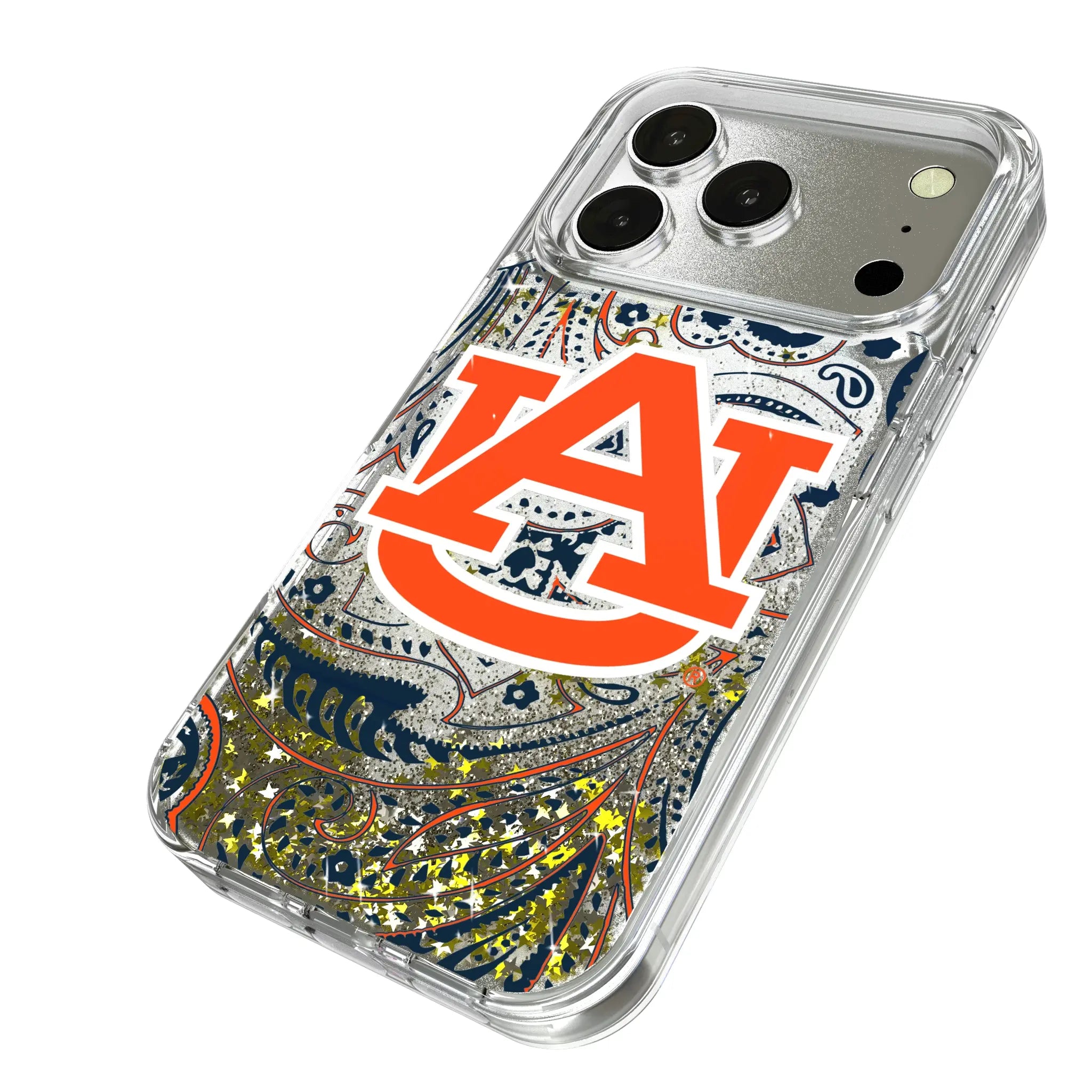 University of Auburn Tigers Paisley iPhone Glitter Phone Case for Apple iPhone - Isometric View