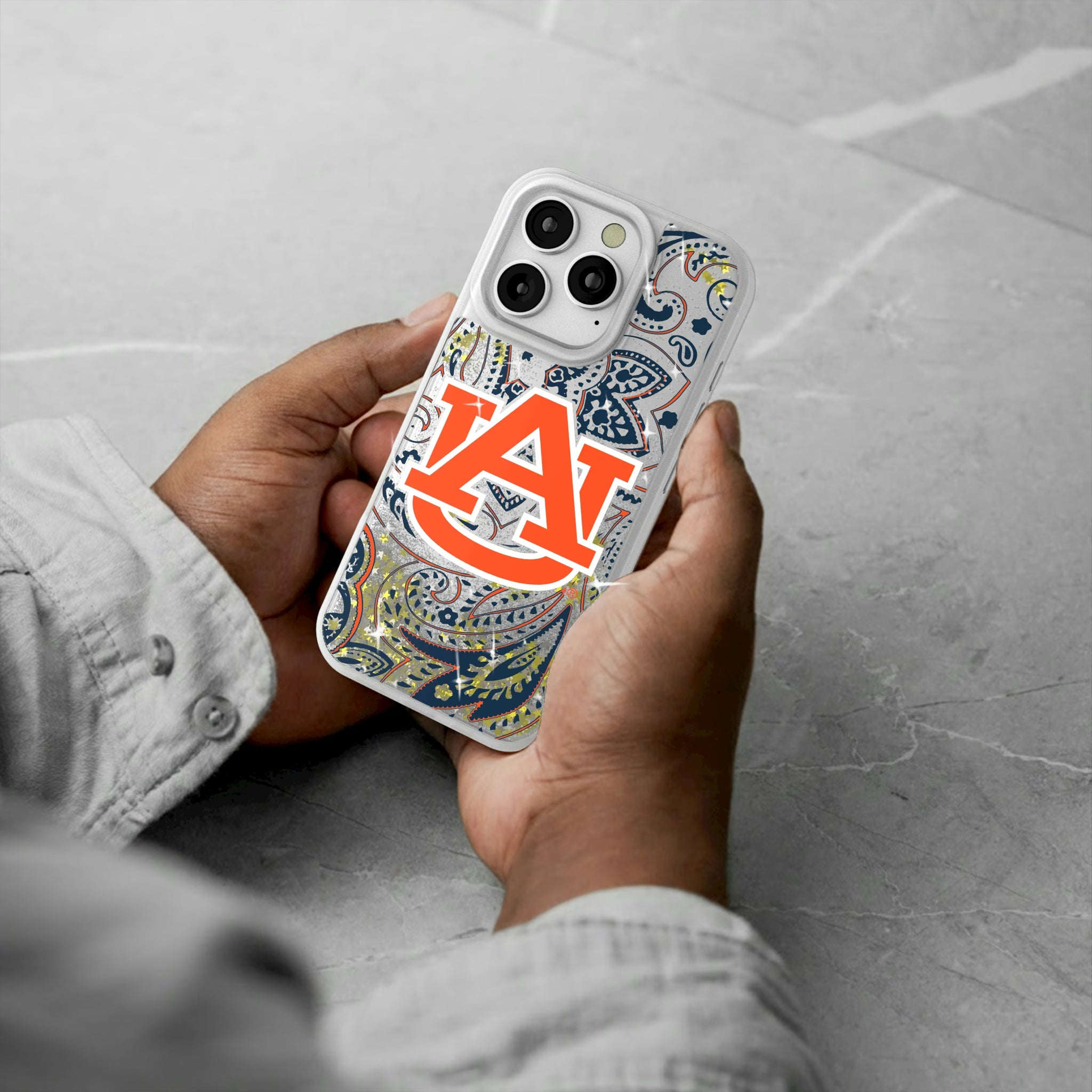 University of Auburn Tigers Paisley iPhone Glitter Phone Case for Apple iPhone - Lifestyle#Device_iPhone 16 Pro