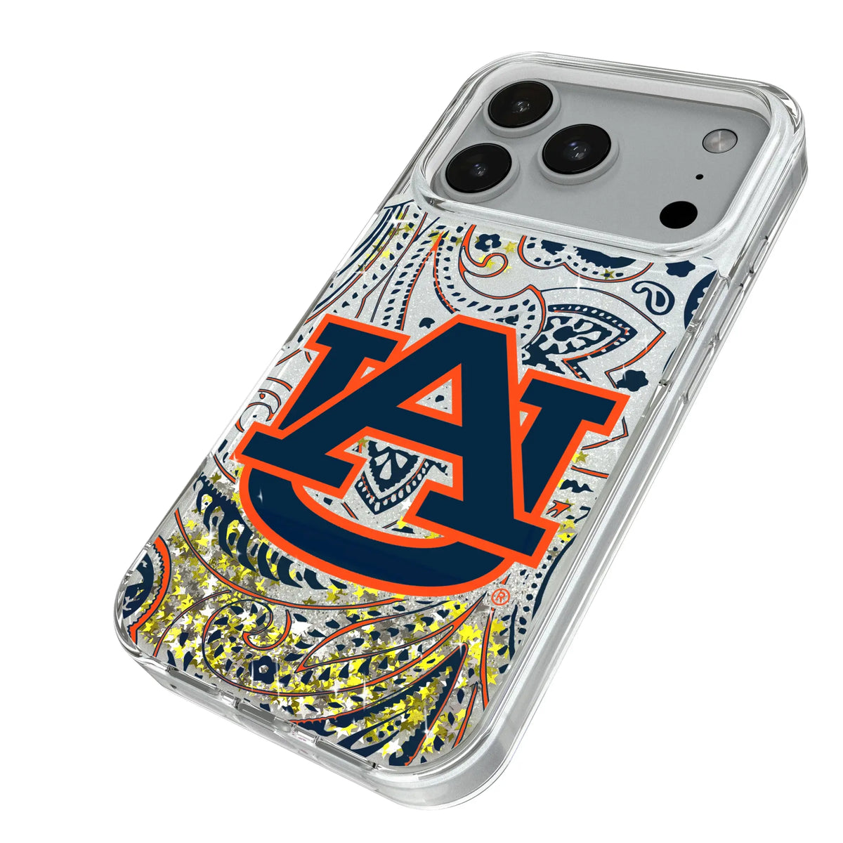 University of Auburn Tigers Paisley iPhone Glitter Phone Case for Apple iPhone - Isometric View#Device_iPhone 18 Pro