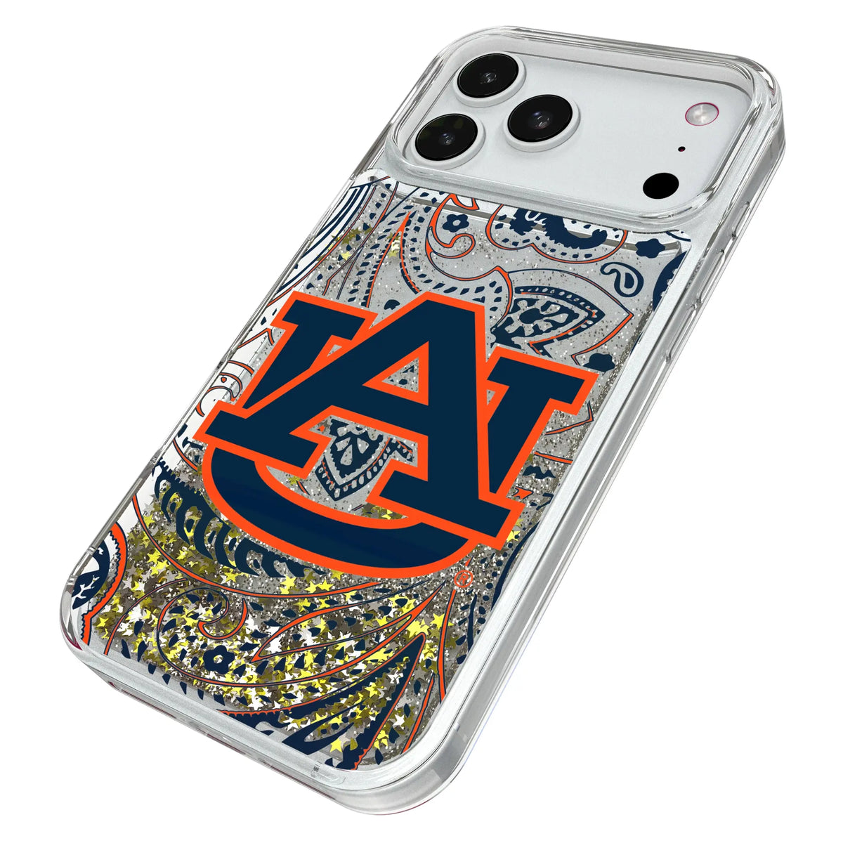 University of Auburn Tigers Paisley iPhone Glitter Phone Case for Apple iPhone - Isometric View#Device_iPhone 18 Pro Max