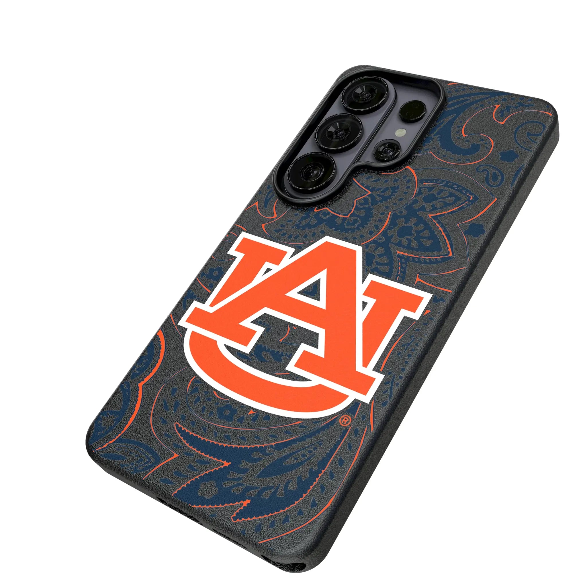 University of Auburn Tigers Paisley Galaxy MagSafe Compatible Phone Case for Samsung Galaxy - Isometric View#Device_Galaxy S26 Ultra