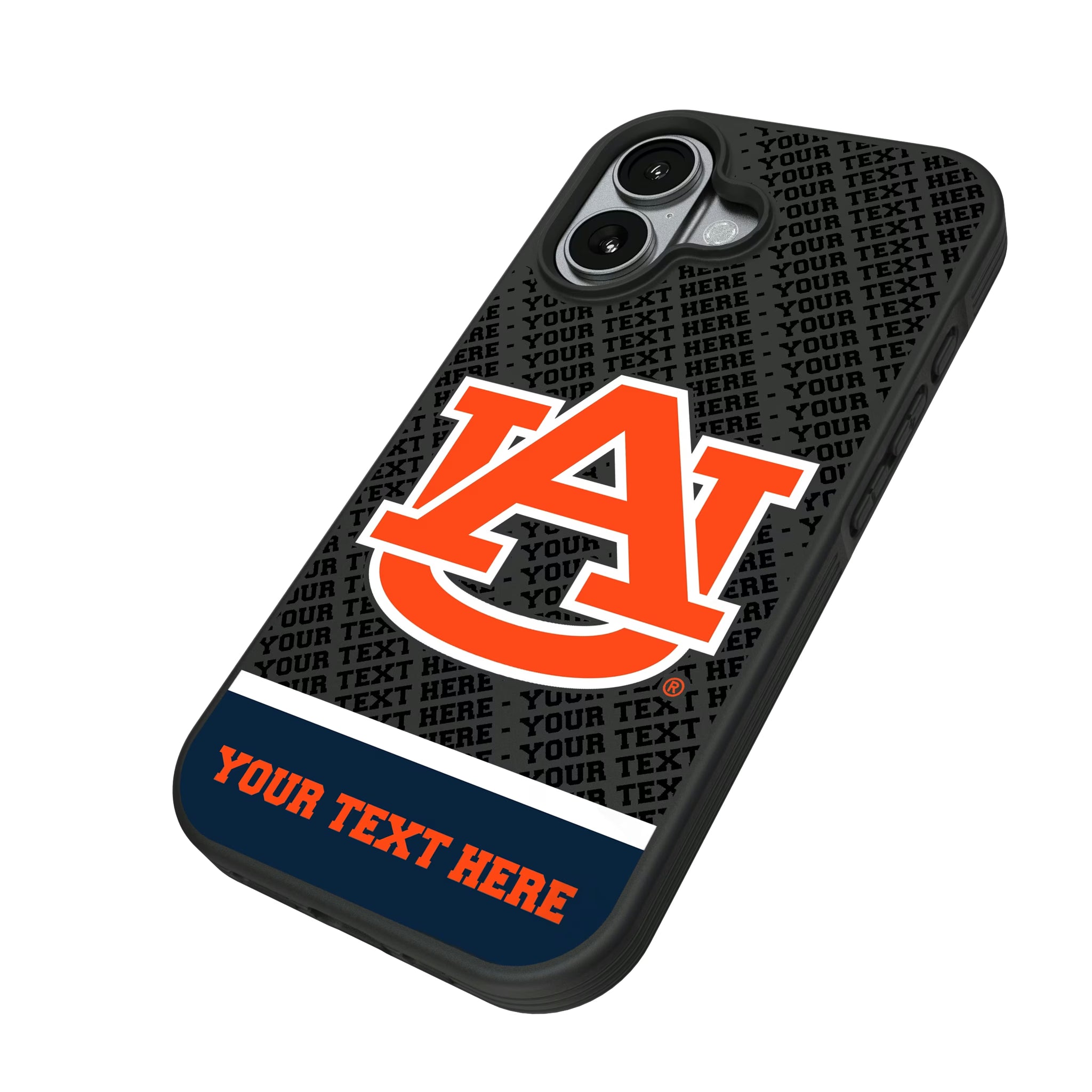University of Auburn Tigers Personalized EndZone Plus iPhone Bump Phone Case for Apple iPhone - Isometric View#Device_iPhone 17