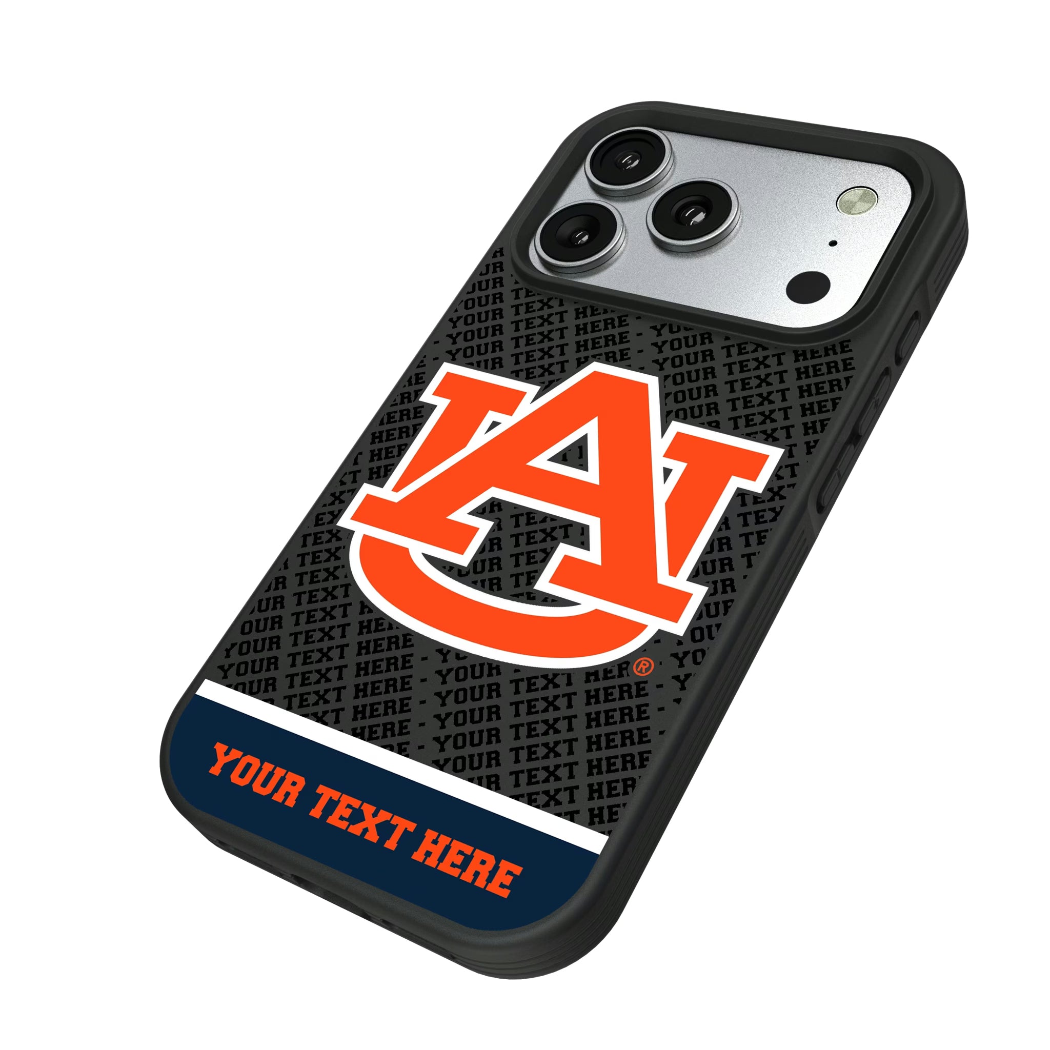 University of Auburn Tigers Personalized EndZone Plus iPhone Bump Phone Case for Apple iPhone - Isometric View#Device_iPhone 17 Pro
