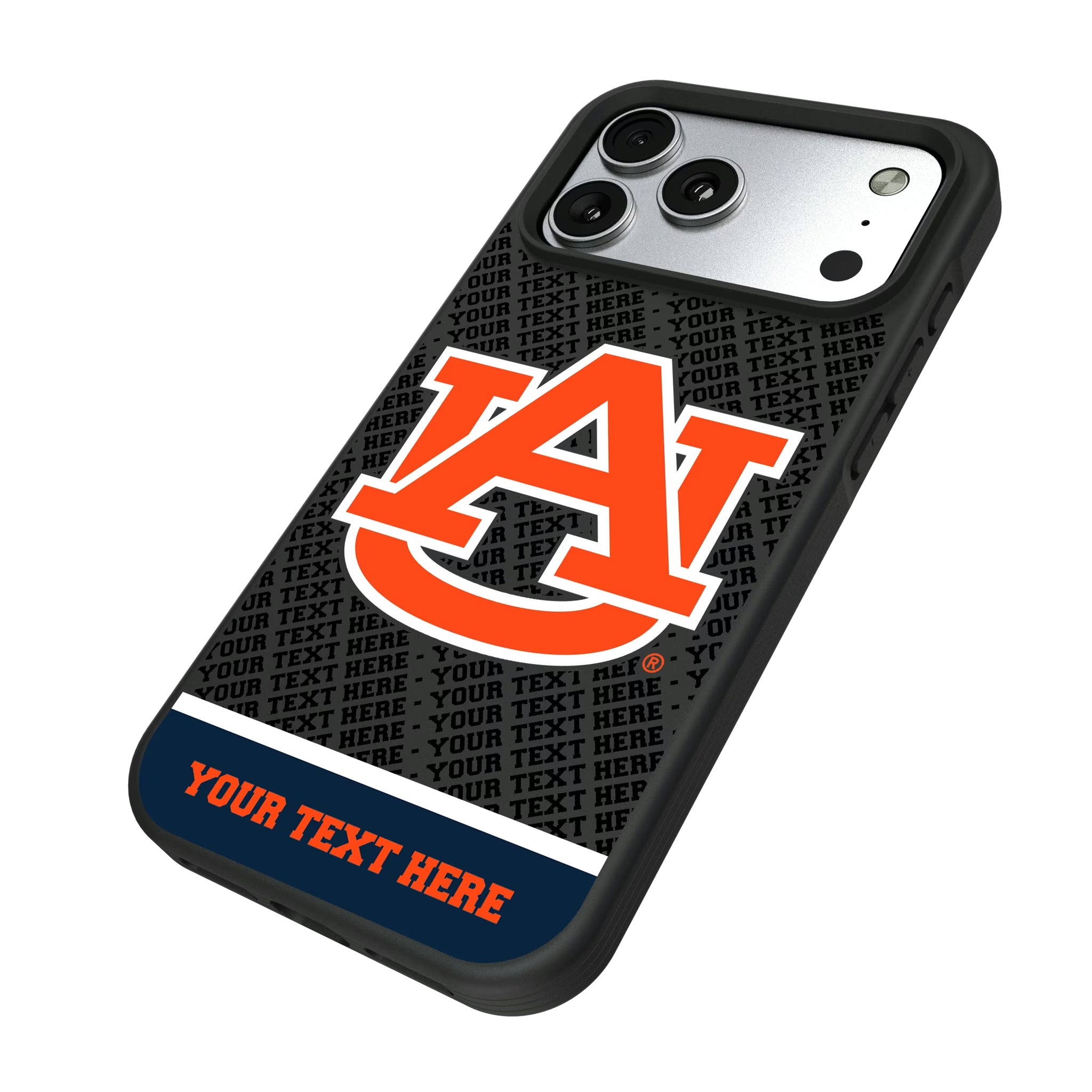 University of Auburn Tigers Personalized EndZone Plus iPhone Bump Phone Case for Apple iPhone - Isometric View#Device_iPhone 17 Pro Max