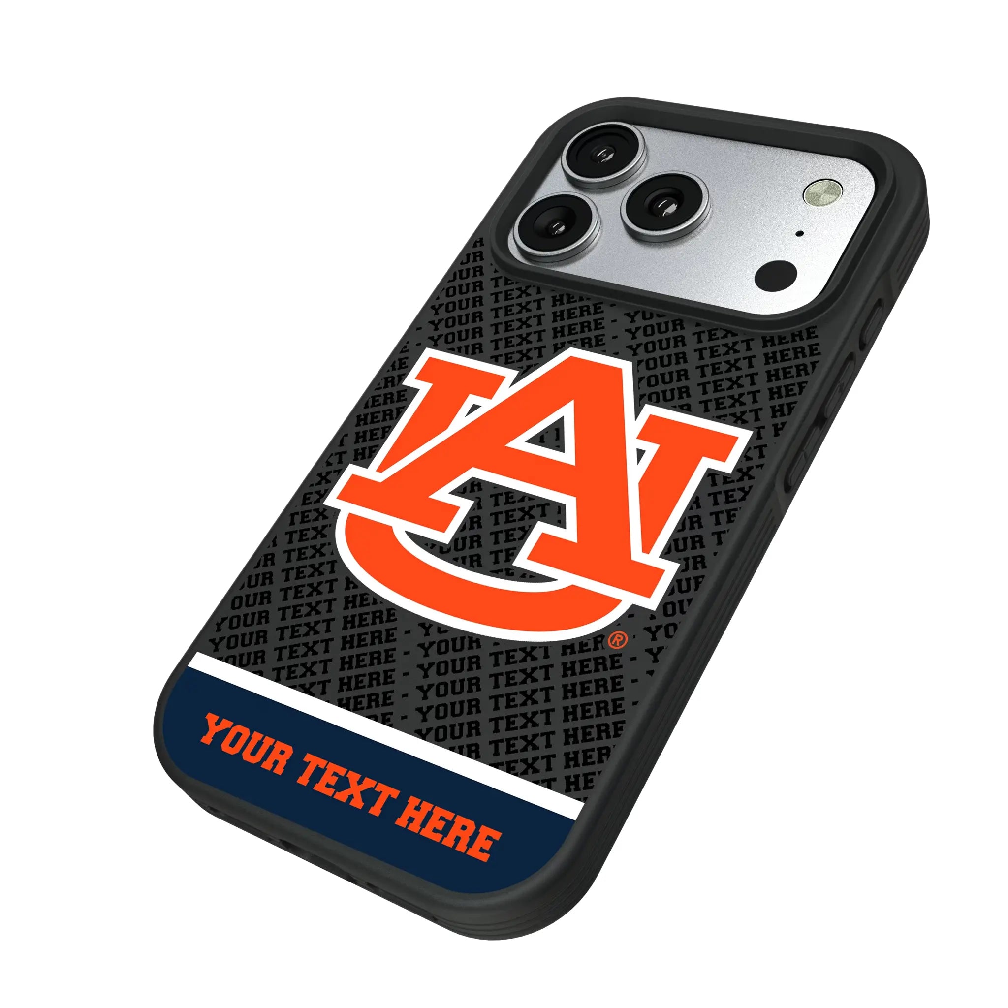 University of Auburn Tigers Personalized EndZone Plus iPhone Bump Phone Case for Apple iPhone - Isometric View#Device_iPhone 17 Pro